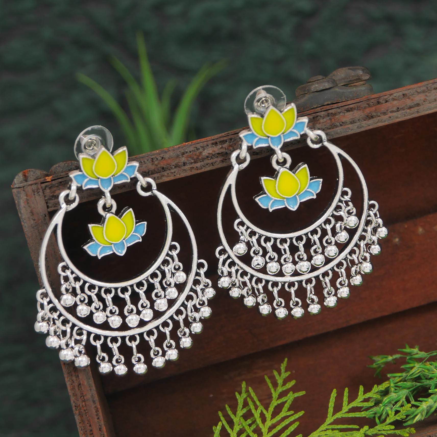 Antique Gold/Silver Plated Dual Coloured Enamel Dangler Earring