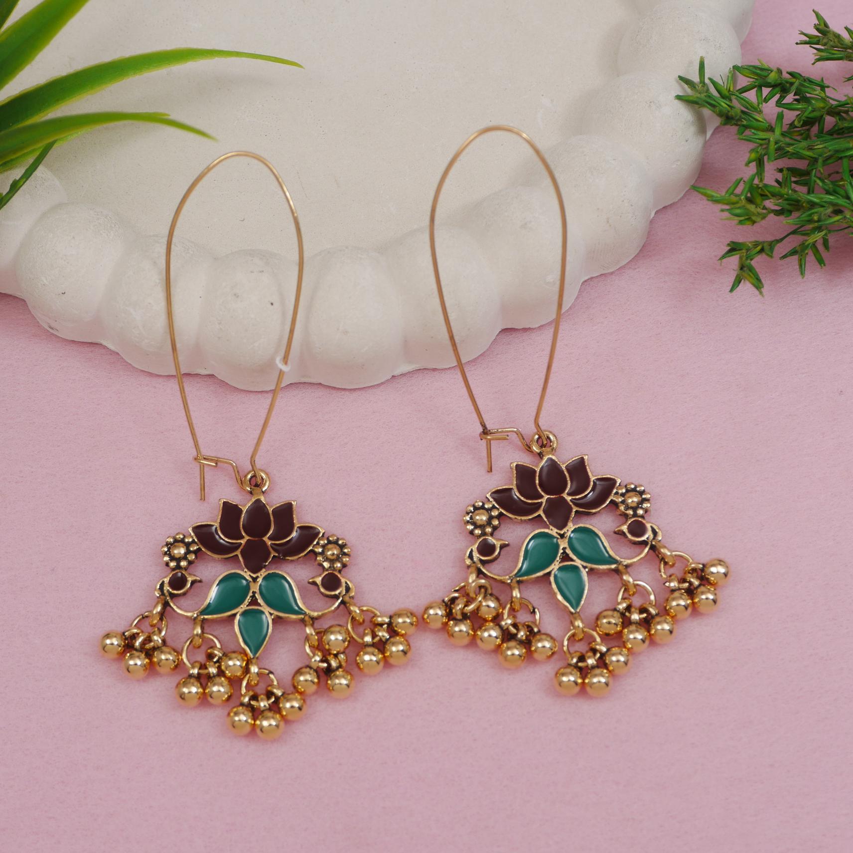 Antique Gold/Silver Plated Dual Coloured Enamel Dangler Earring