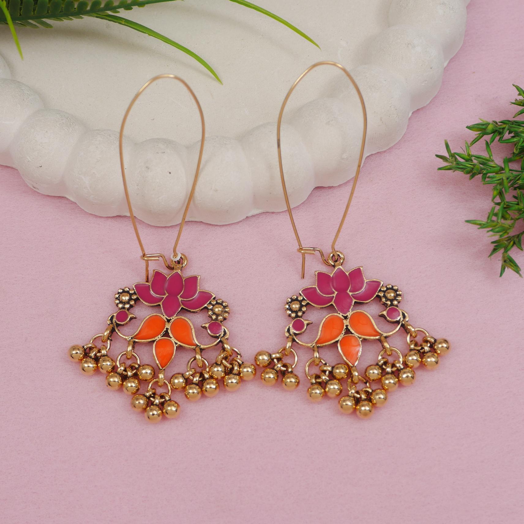 Antique Gold/Silver Plated Dual Coloured Enamel Dangler Earring