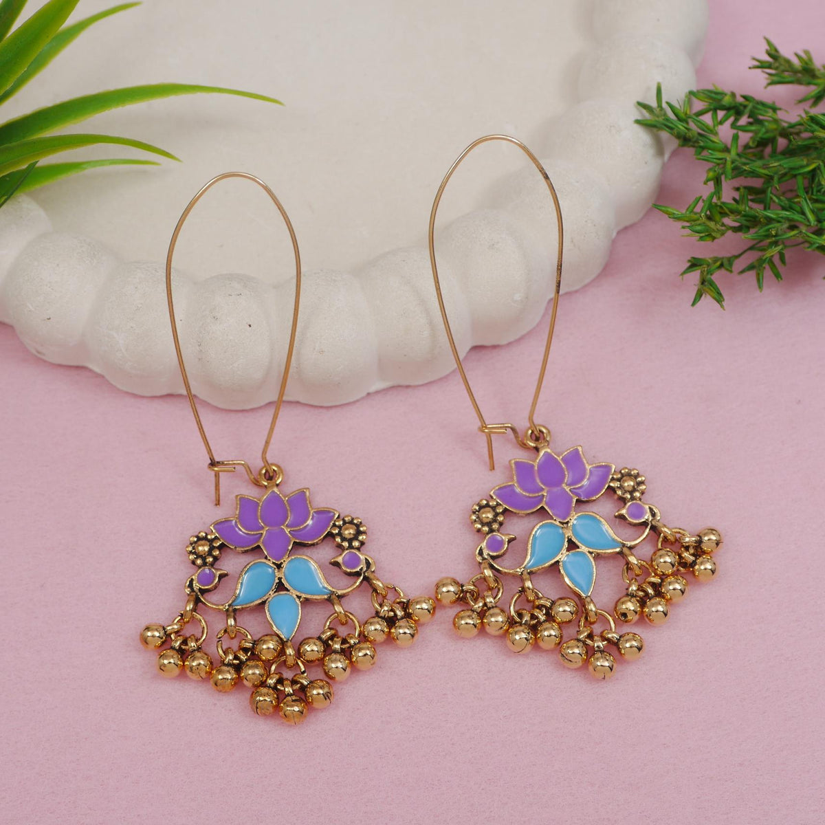 The Royal Archway Jhumkas Antique Dual Coloured Enamel Dangler Earring