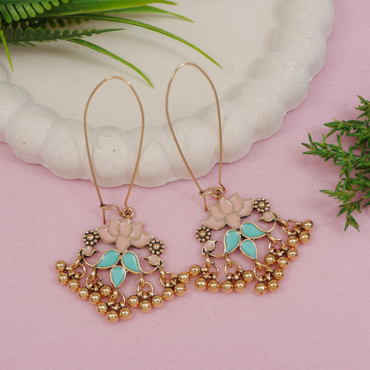 The Royal Archway Jhumkas Antique Dual Coloured Enamel Dangler Earring