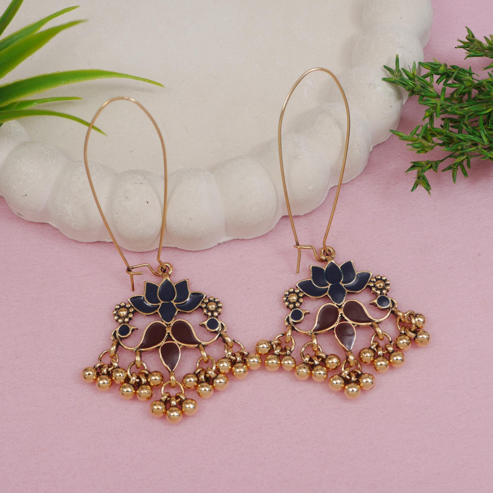 Antique Gold/Silver Plated Dual Coloured Enamel Dangler Earring