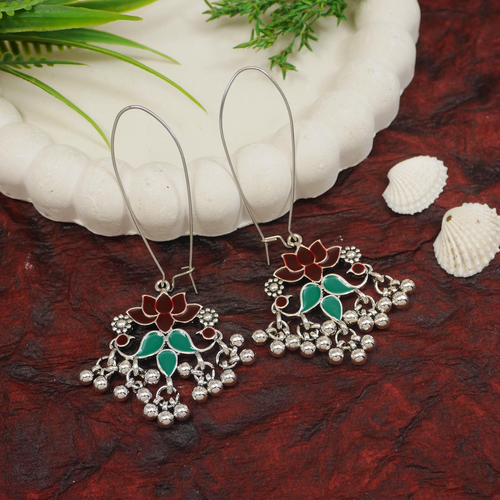 Antique Gold/Silver Plated Dual Coloured Enamel Dangler Earring