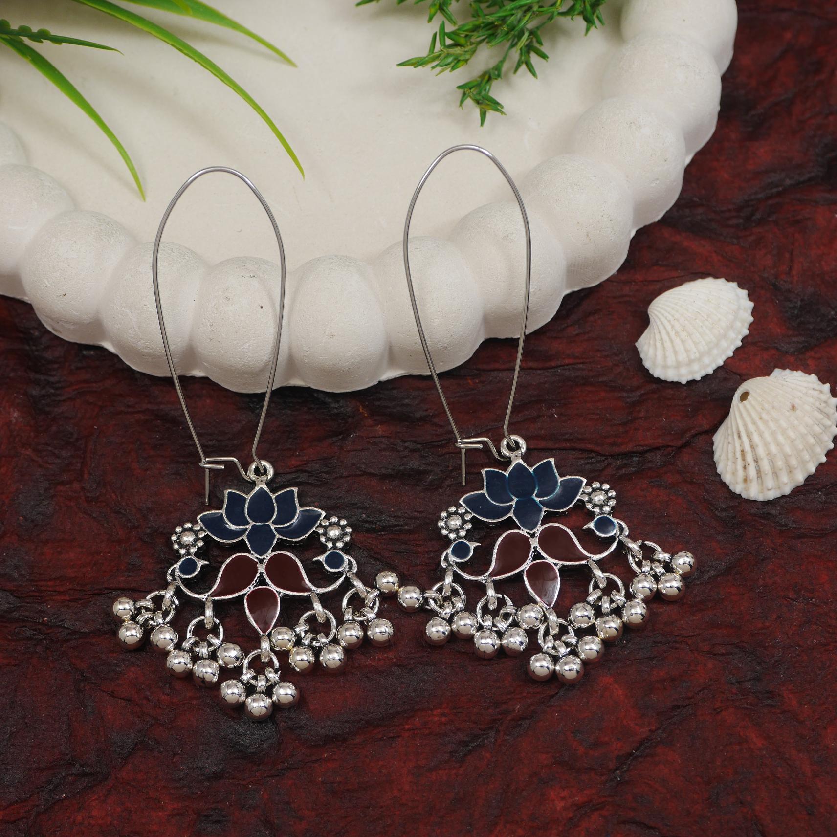 Antique Gold/Silver Plated Dual Coloured Enamel Dangler Earring