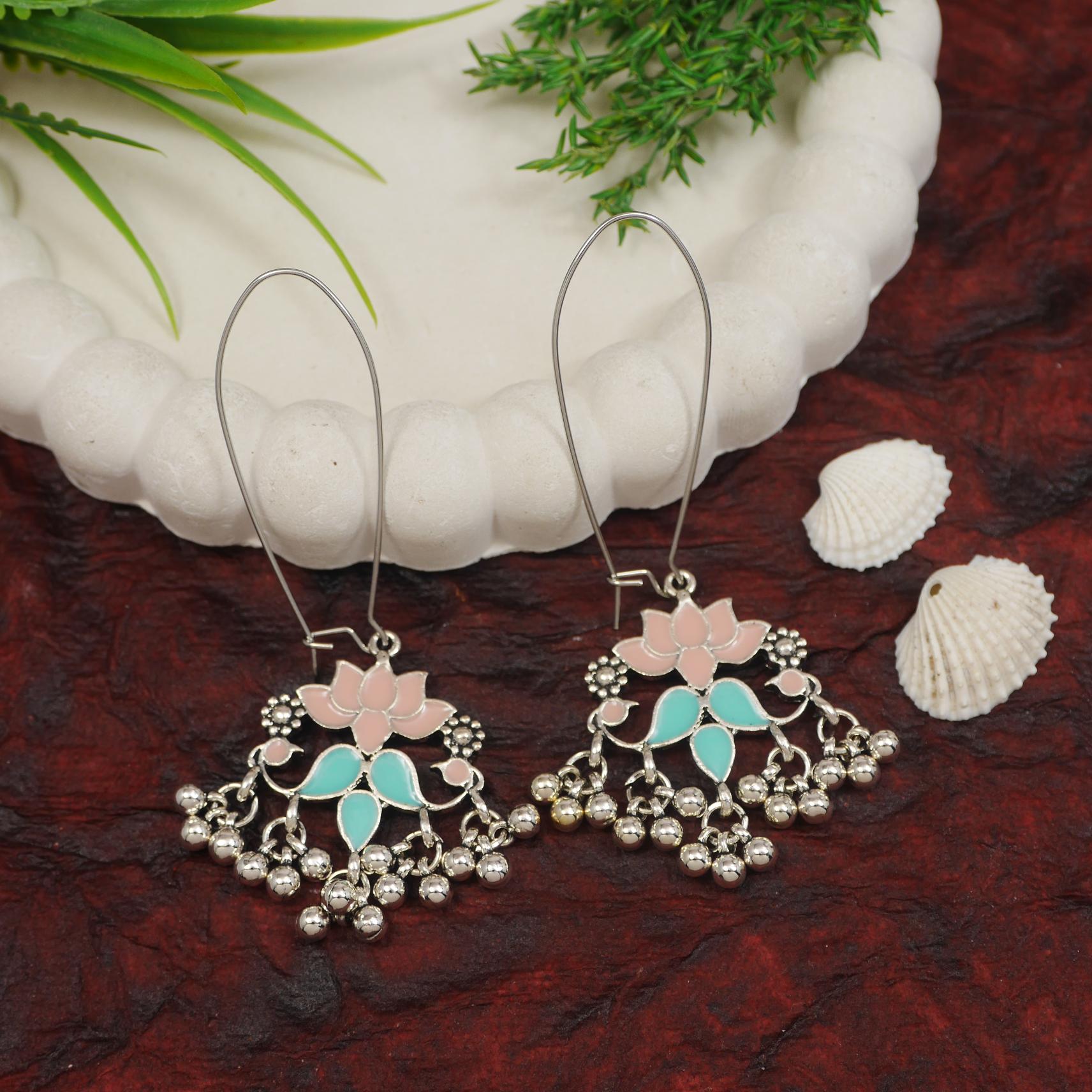 Antique Gold/Silver Plated Dual Coloured Enamel Dangler Earring