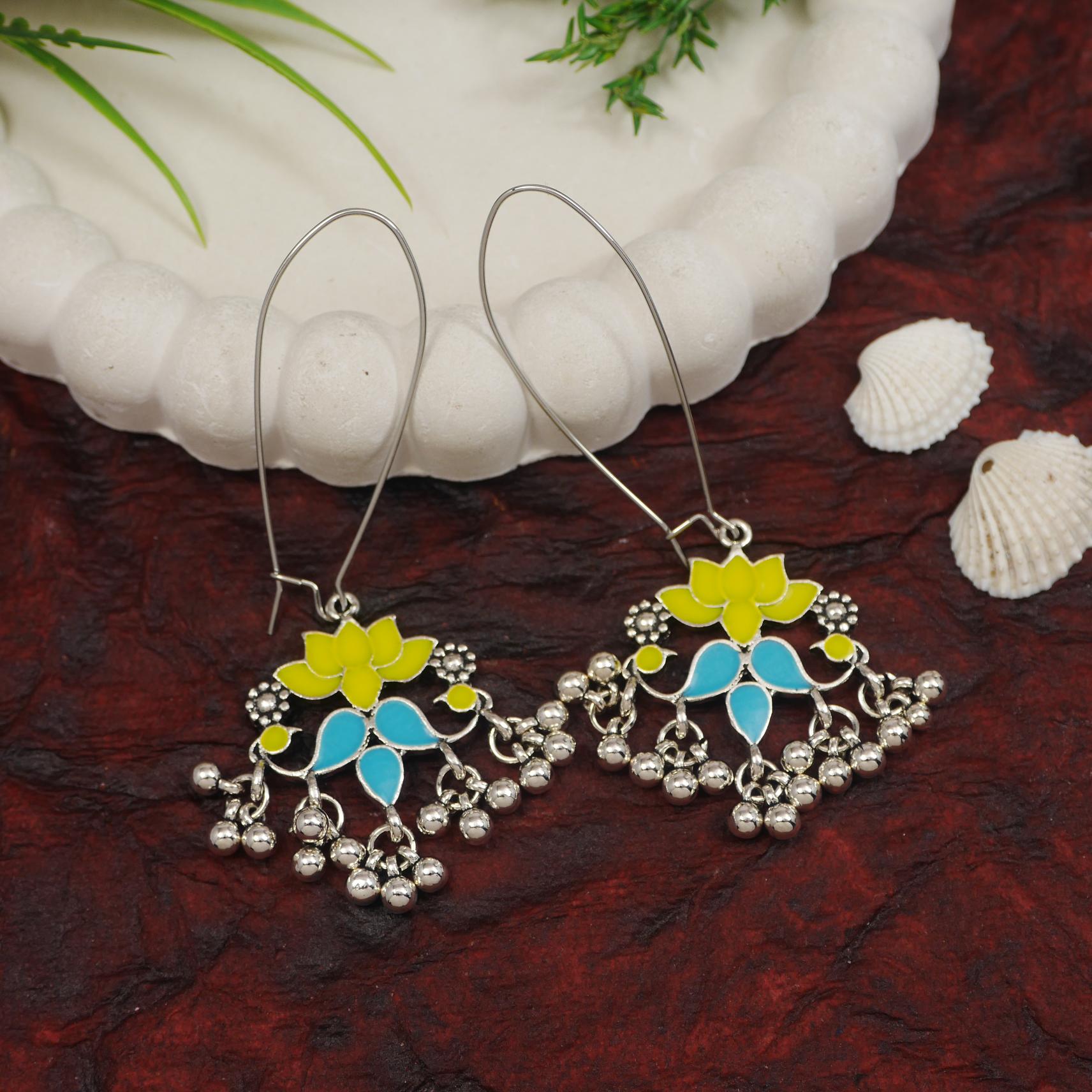 Antique Gold/Silver Plated Dual Coloured Enamel Dangler Earring