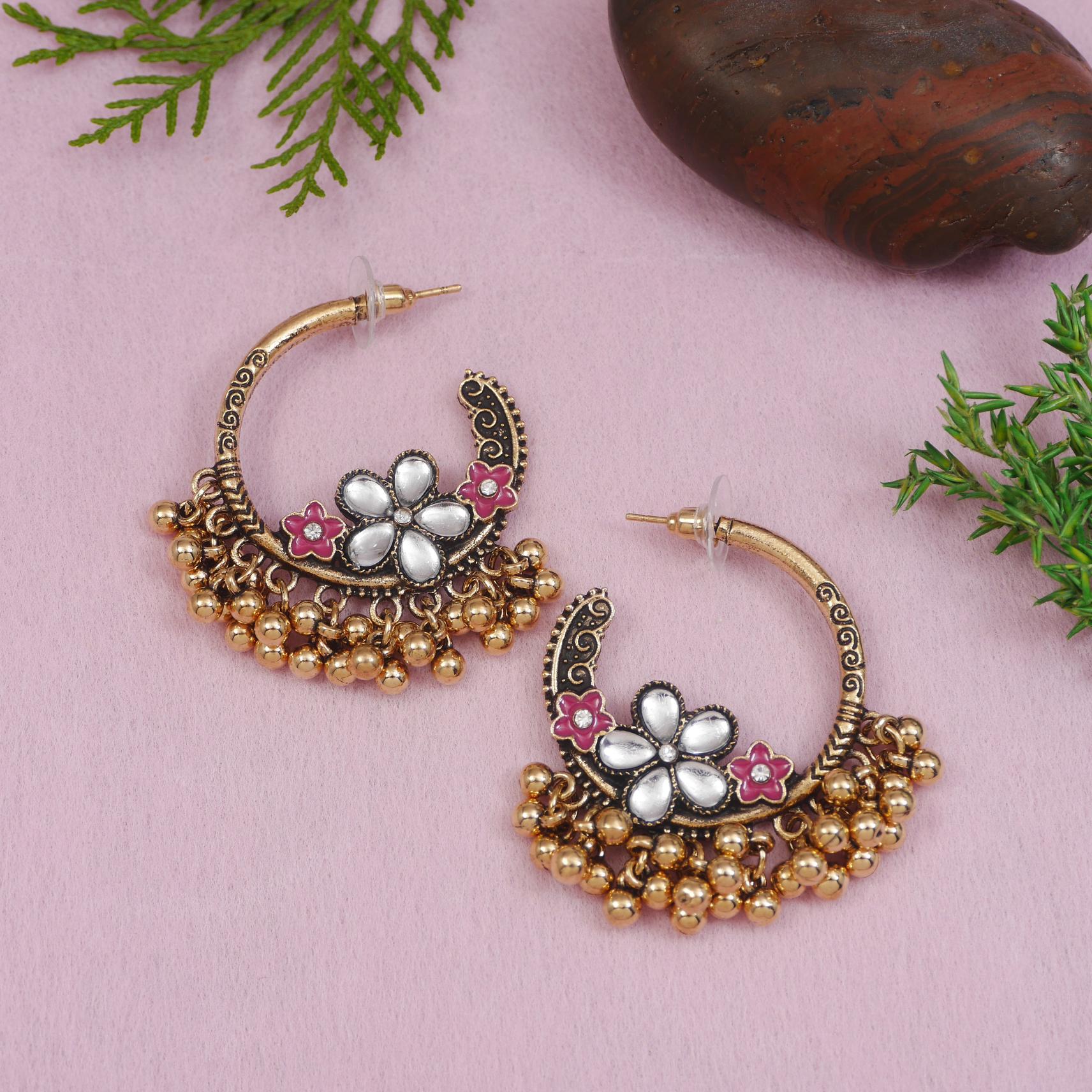 Antique Gold/Silver Plated Dual Coloured Enamel Dangler Earring