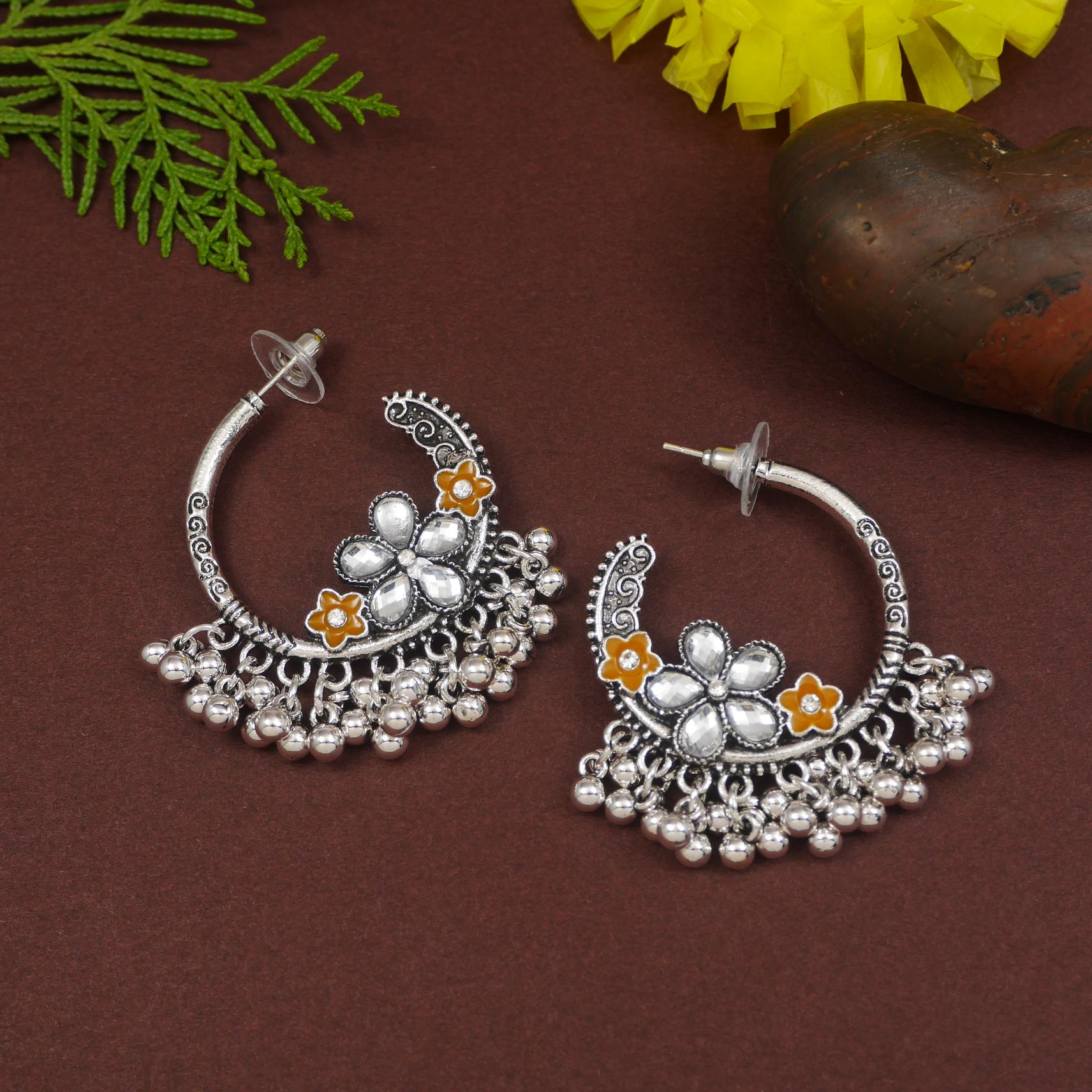 Antique Gold/Silver Plated Dual Coloured Enamel Dangler Earring