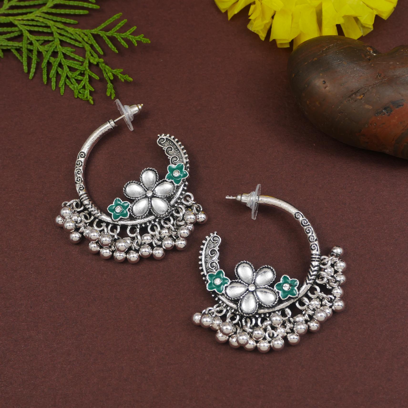 Antique Gold/Silver Plated Dual Coloured Enamel Dangler Earring