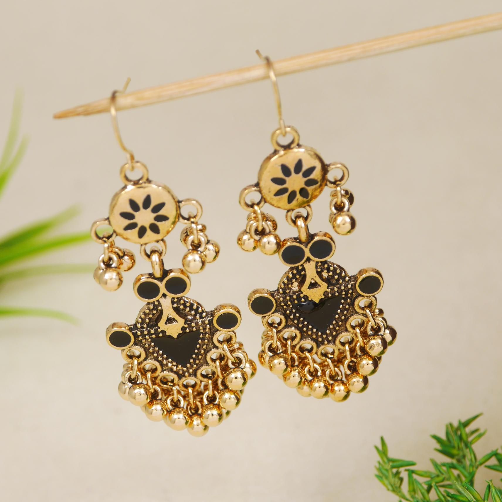 Antique Gold/Silver Plated Dual Coloured Enamel Dangler Earring