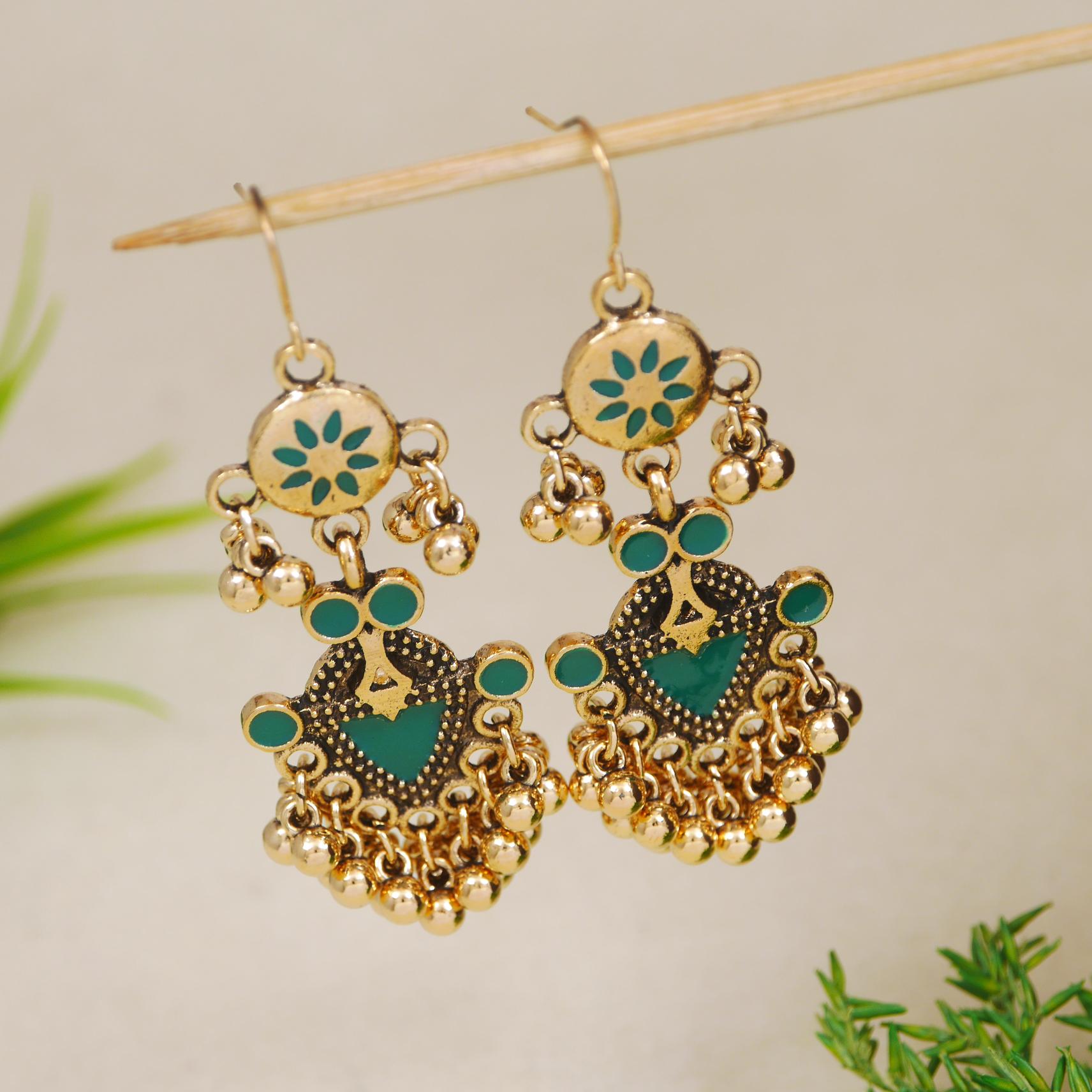Antique Gold/Silver Plated Dual Coloured Enamel Dangler Earring