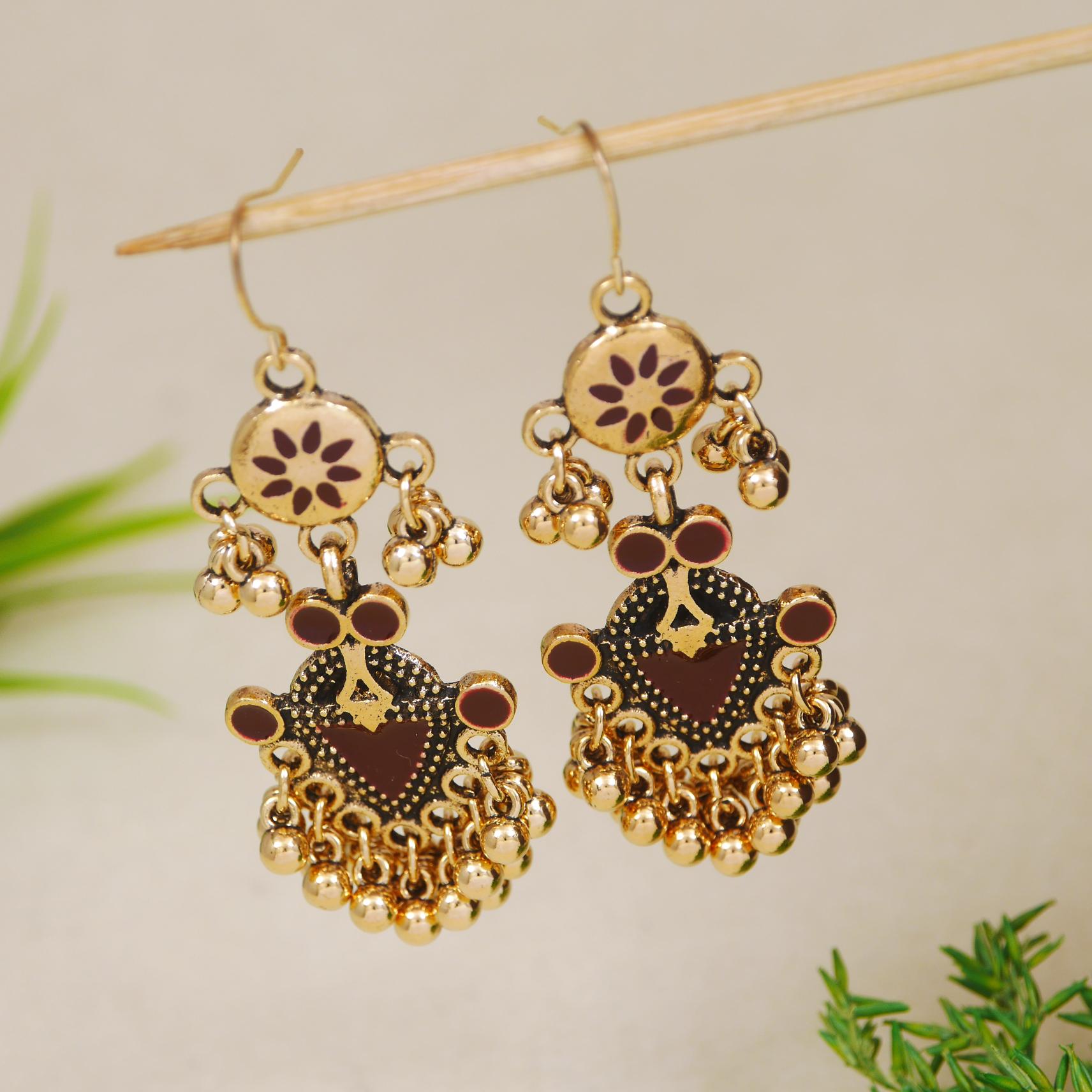 Antique Gold/Silver Plated Dual Coloured Enamel Dangler Earring