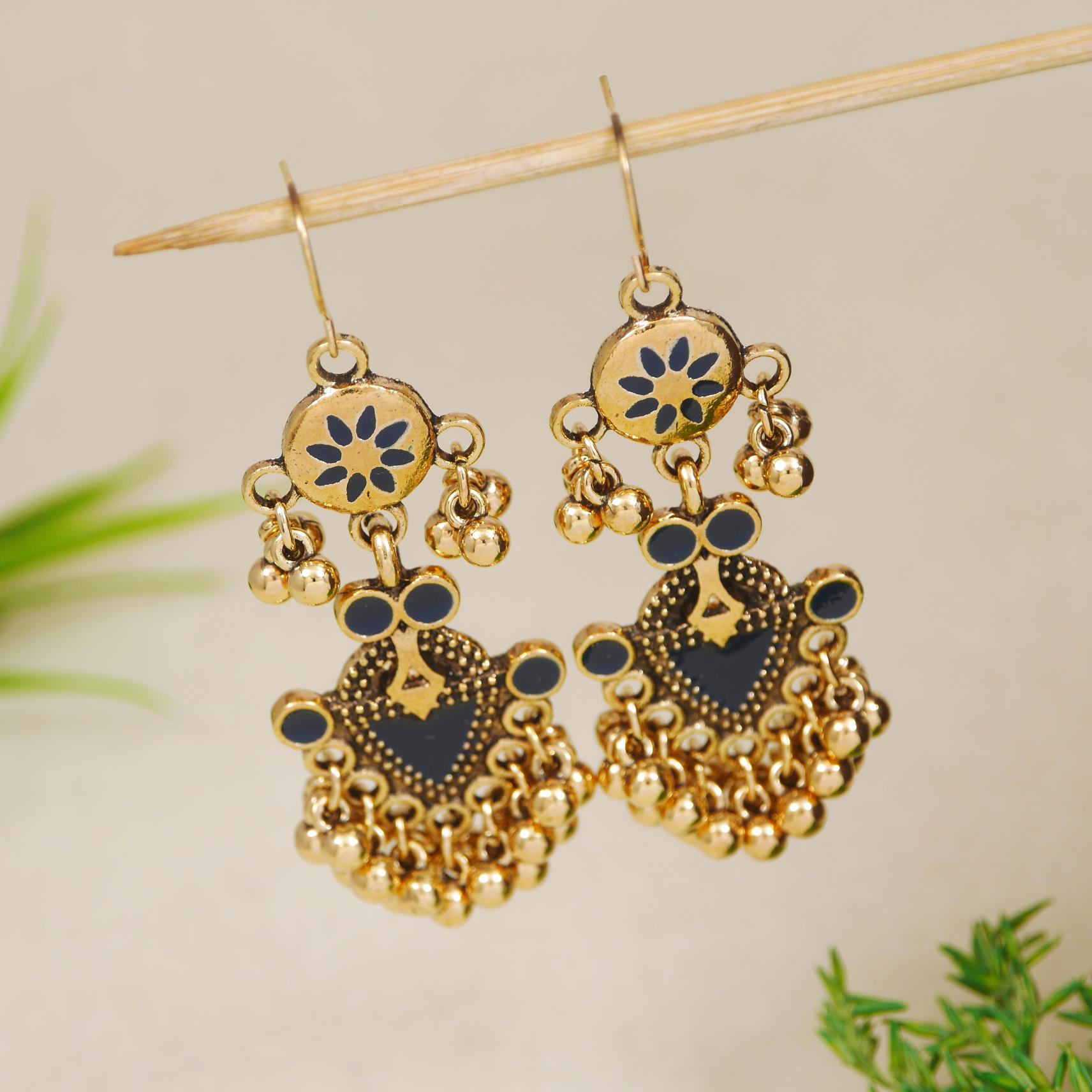 Antique Gold/Silver Plated Dual Coloured Enamel Dangler Earring