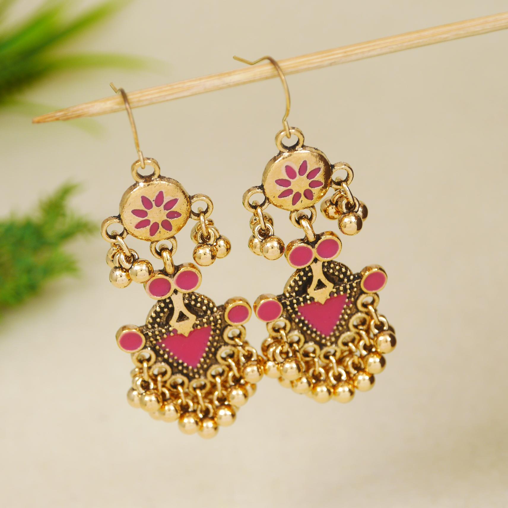 Antique Gold/Silver Plated Dual Coloured Enamel Dangler Earring