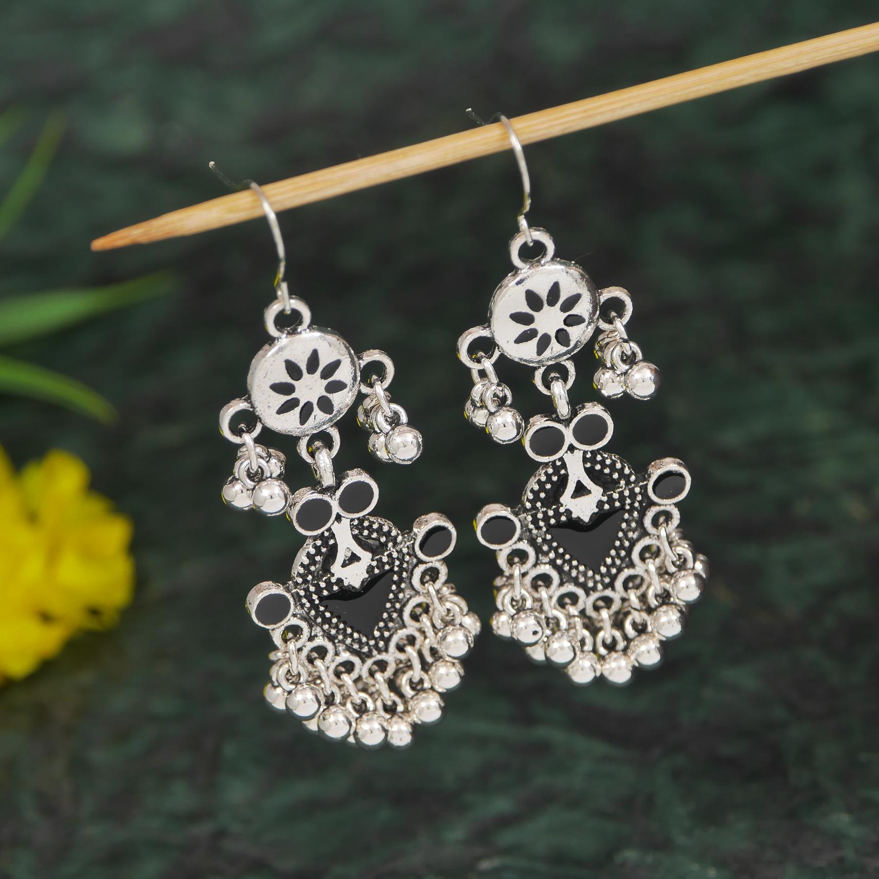 Antique Gold/Silver Plated Dual Coloured Enamel Dangler Earring