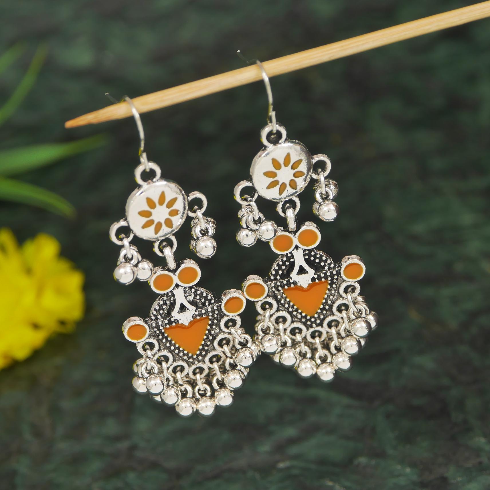 Antique Gold/Silver Plated Dual Coloured Enamel Dangler Earring