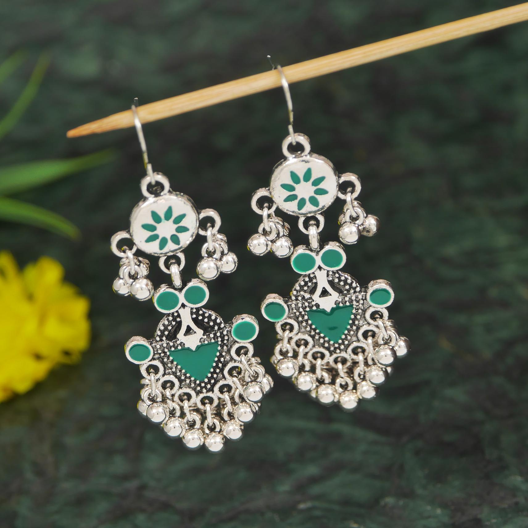 Antique Gold/Silver Plated Dual Coloured Enamel Dangler Earring