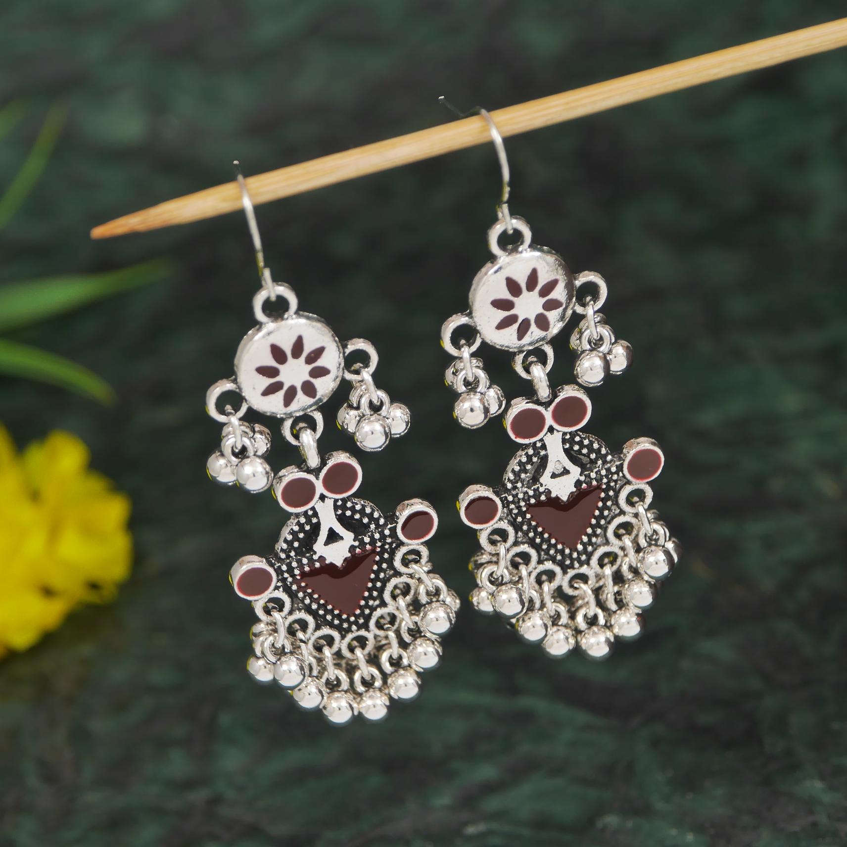 Antique Gold/Silver Plated Dual Coloured Enamel Dangler Earring