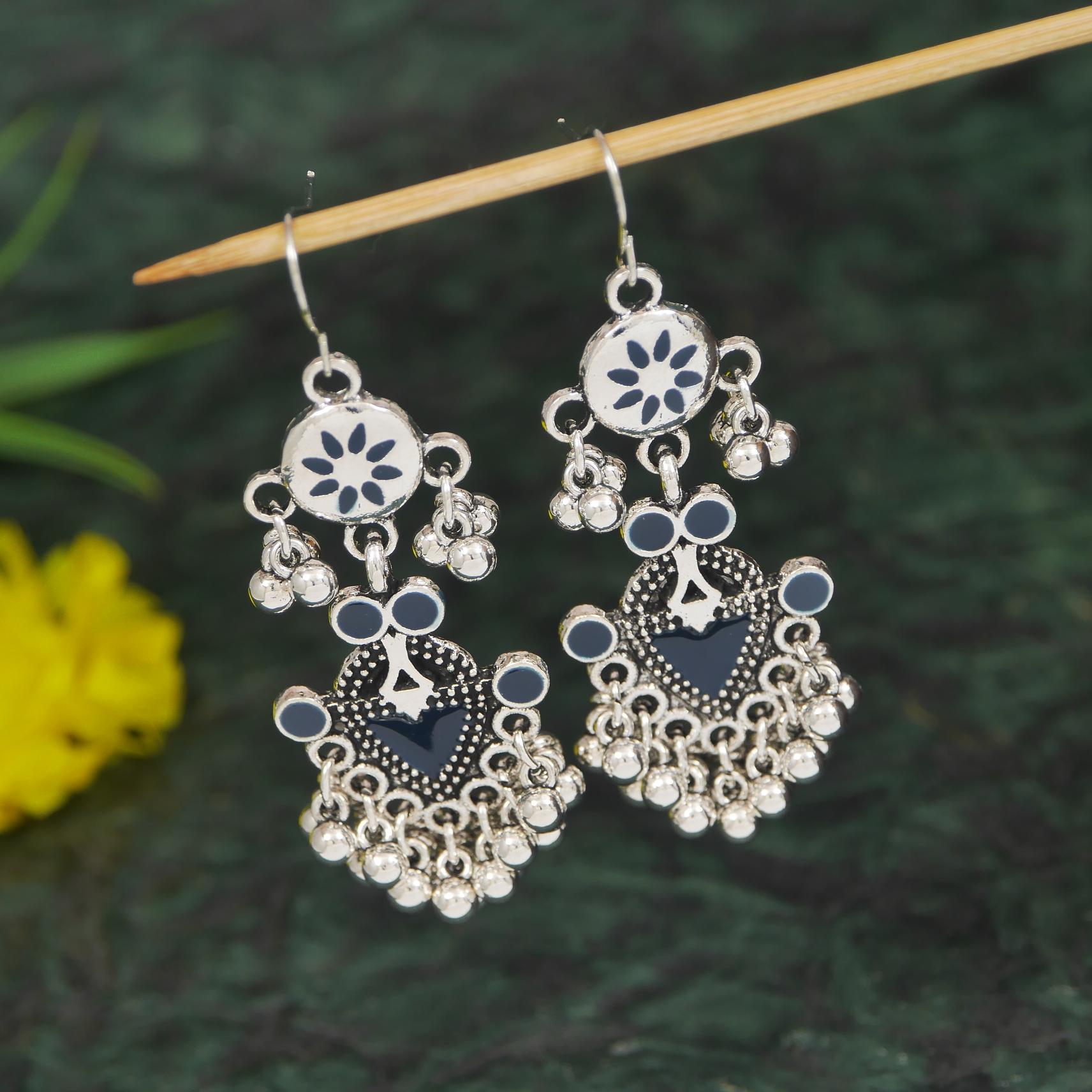 Antique Gold/Silver Plated Dual Coloured Enamel Dangler Earring