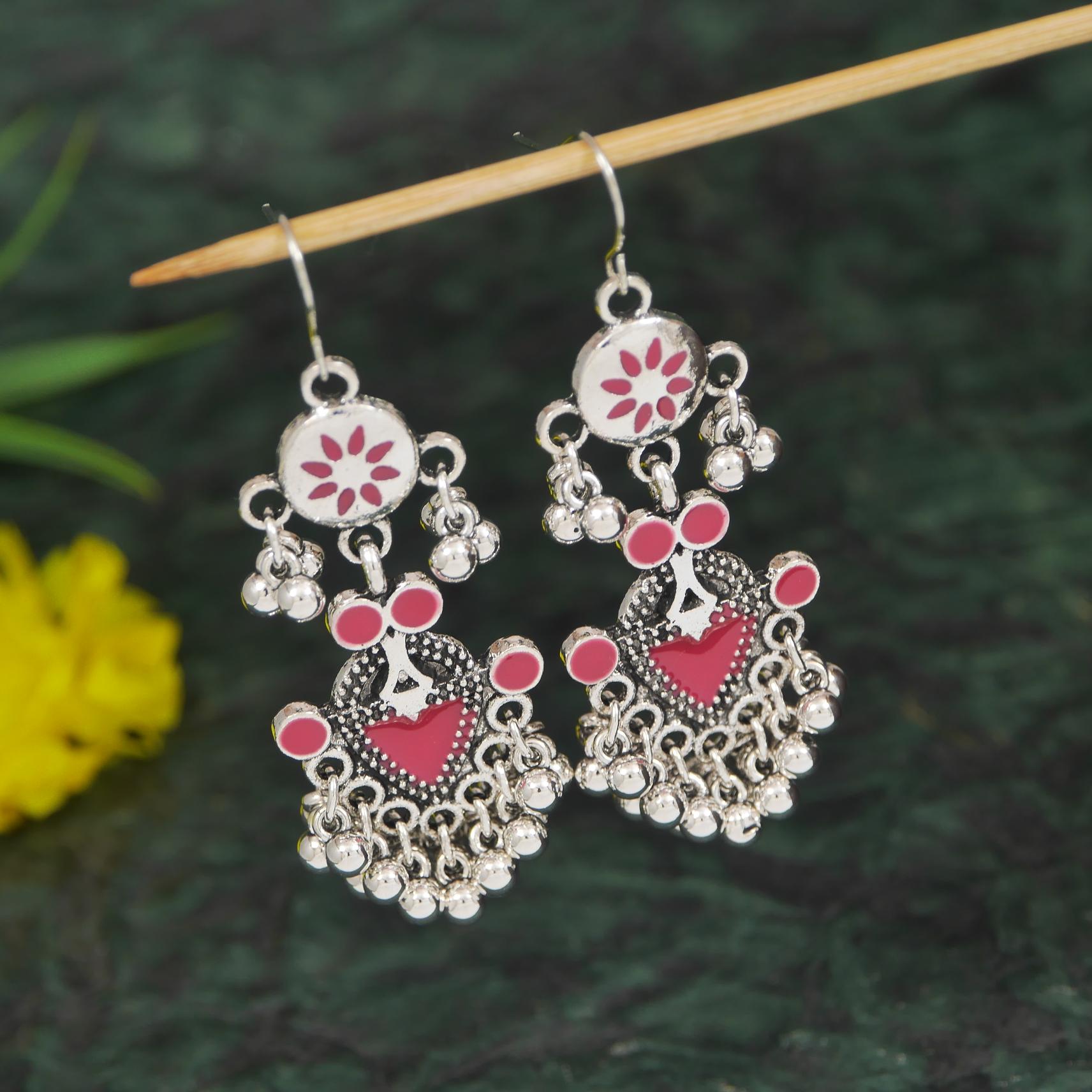 Antique Gold/Silver Plated Dual Coloured Enamel Dangler Earring