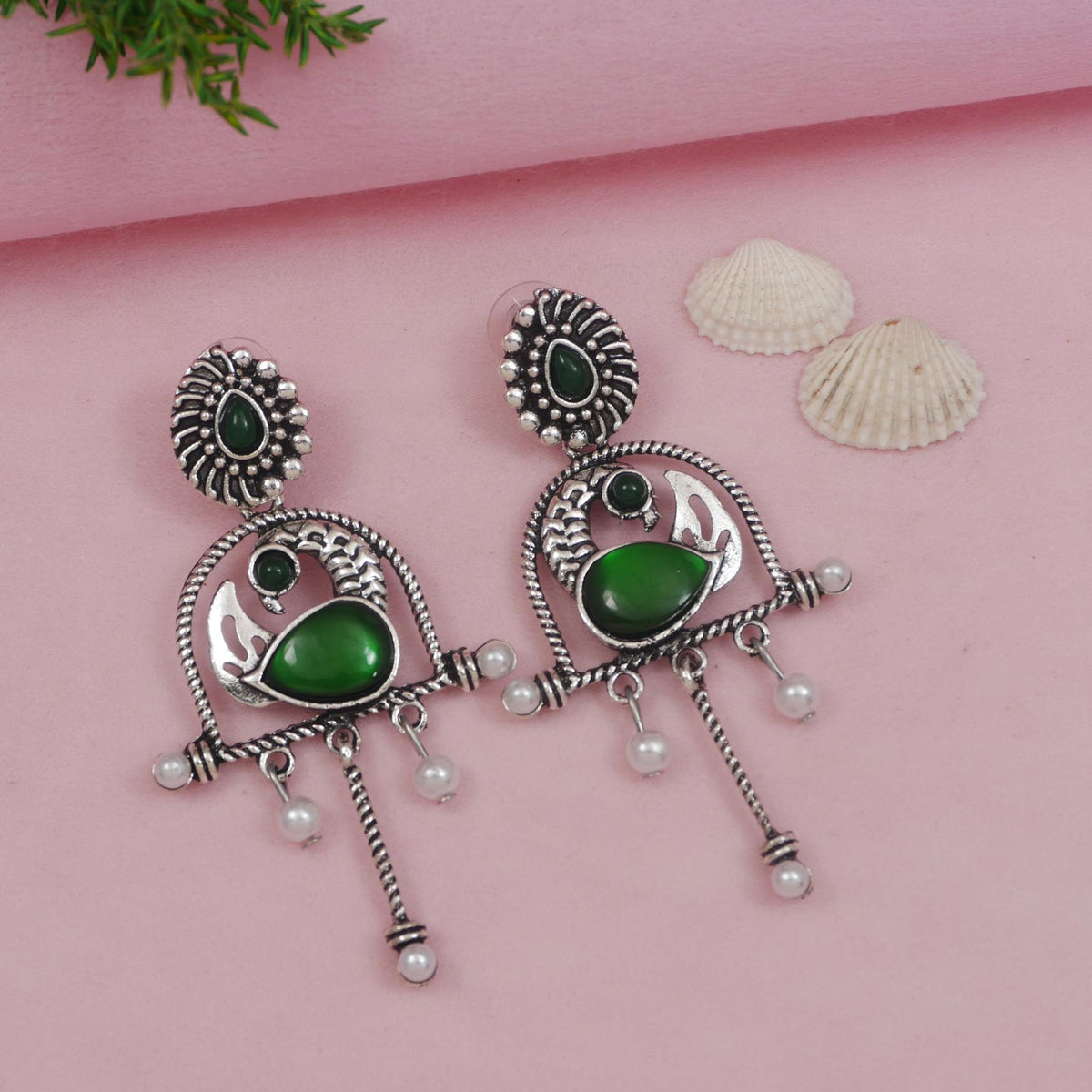 The Regal Peacock Archway Dangles Antique Silver Plated Earring