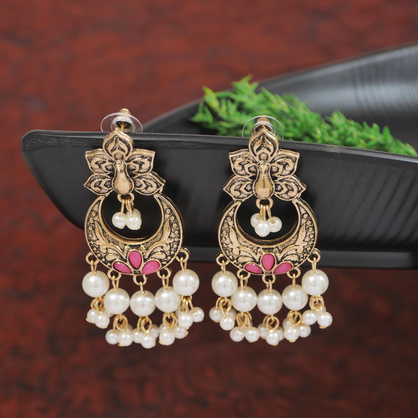 Antique Gold/Silver Plated Dual Coloured Enamel Dangler Earring
