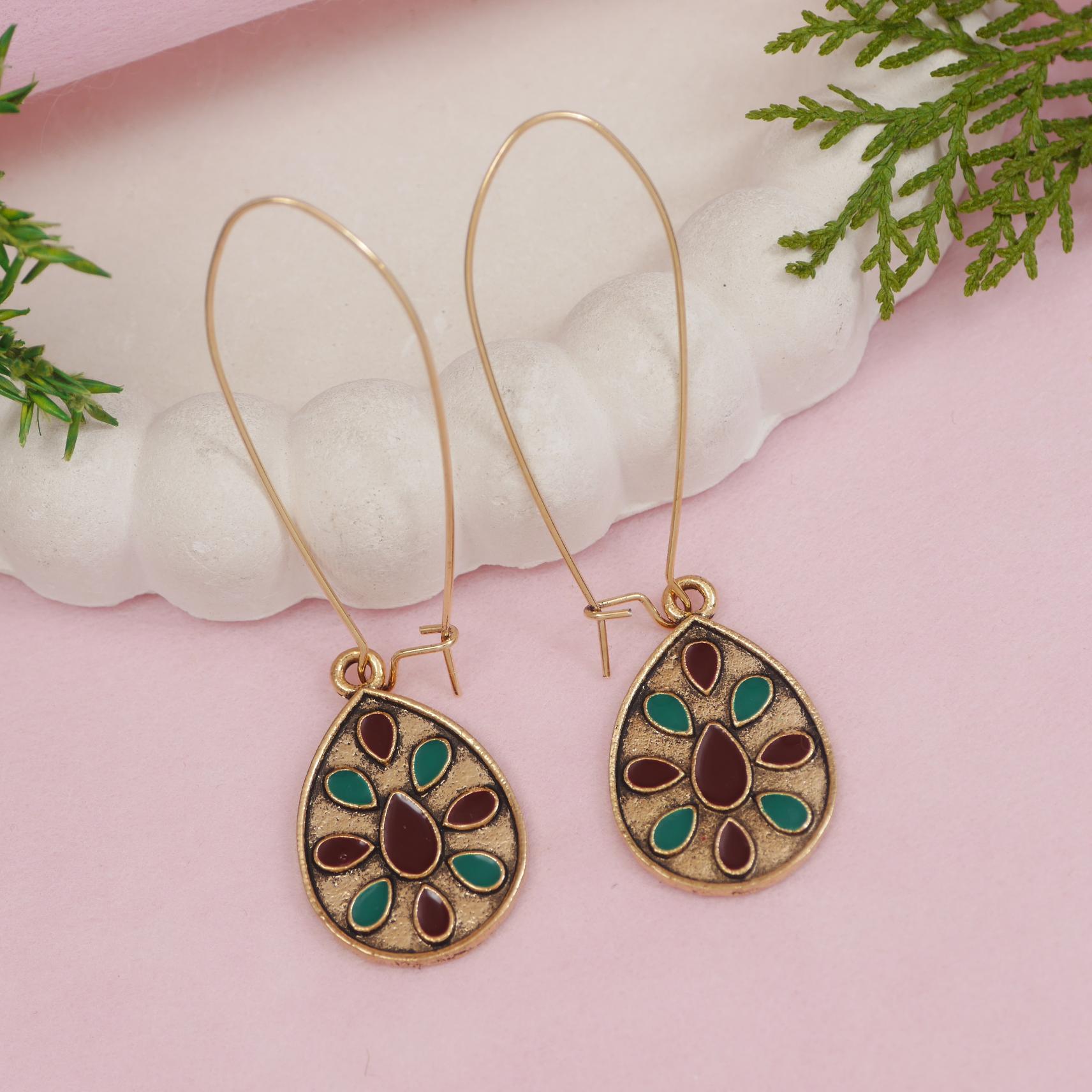 Antique Gold/Silver Plated Dual Coloured Enamel Dangler Earring