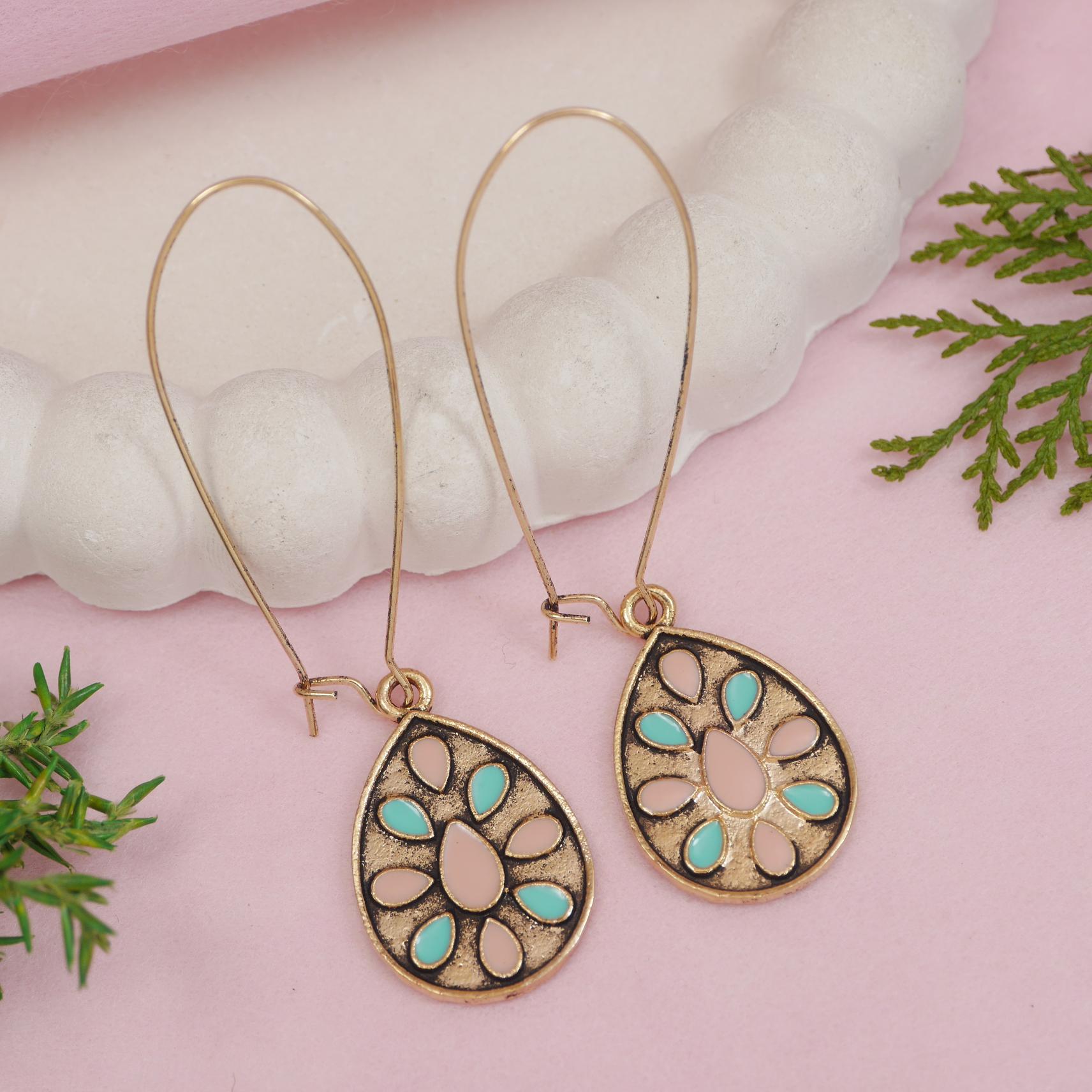 Antique Gold/Silver Plated Dual Coloured Enamel Dangler Earring