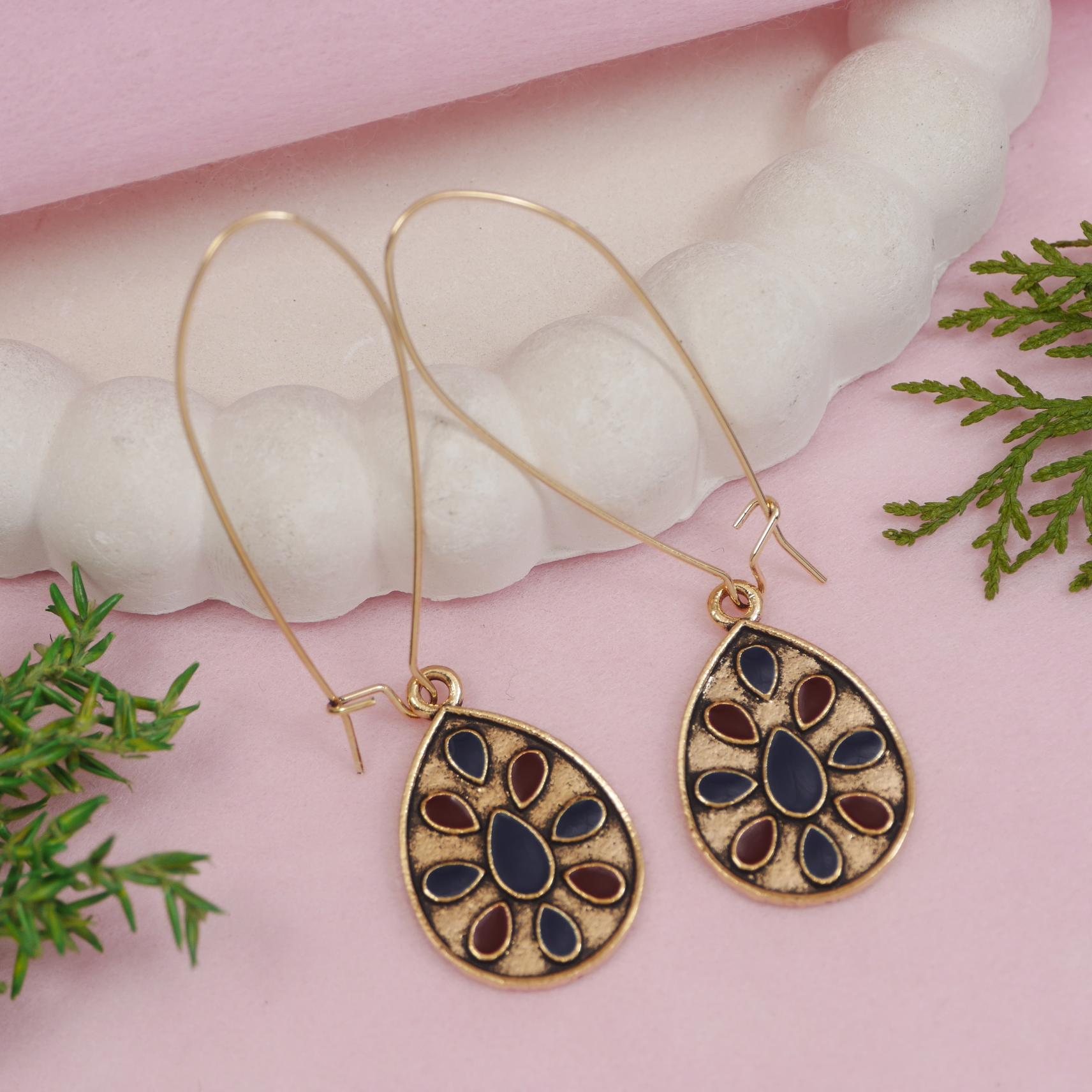 Antique Gold/Silver Plated Dual Coloured Enamel Dangler Earring