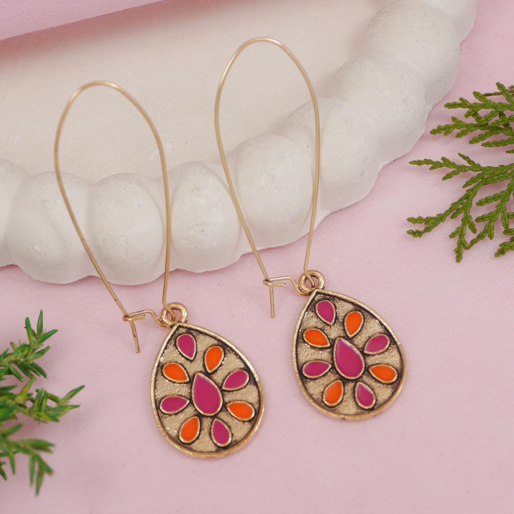 Antique Gold/Silver Plated Dual Coloured Enamel Dangler Earring