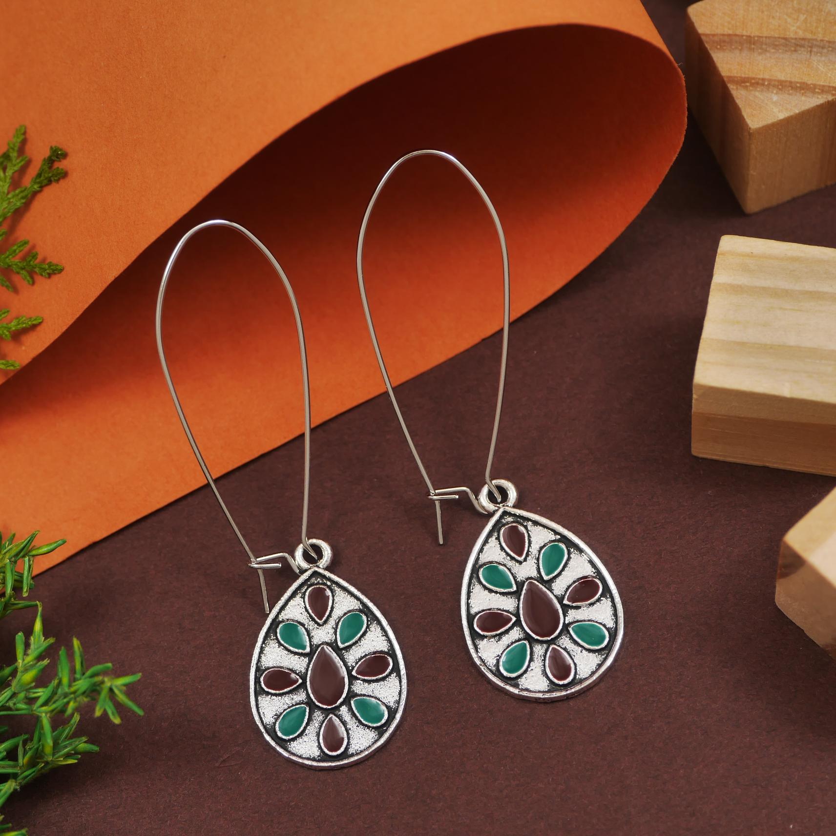 Antique Gold/Silver Plated Dual Coloured Enamel Dangler Earring