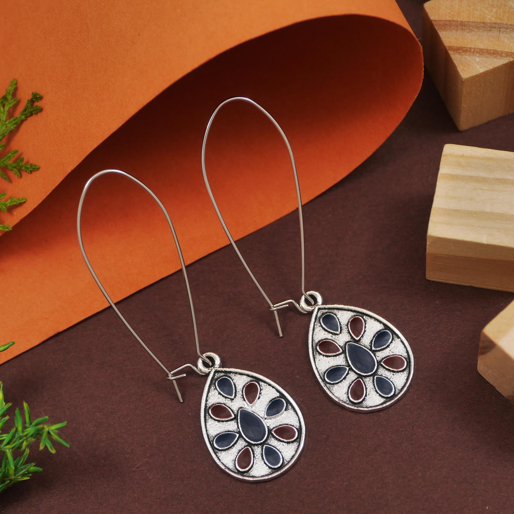 Antique Gold/Silver Plated Dual Coloured Enamel Dangler Earring