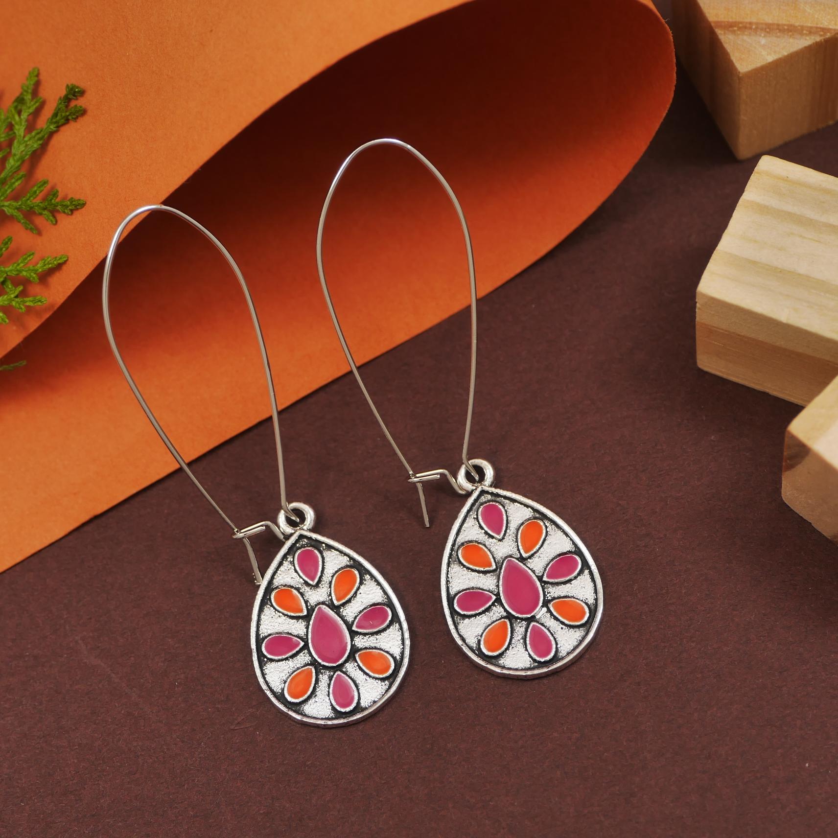 Antique Gold/Silver Plated Dual Coloured Enamel Dangler Earring