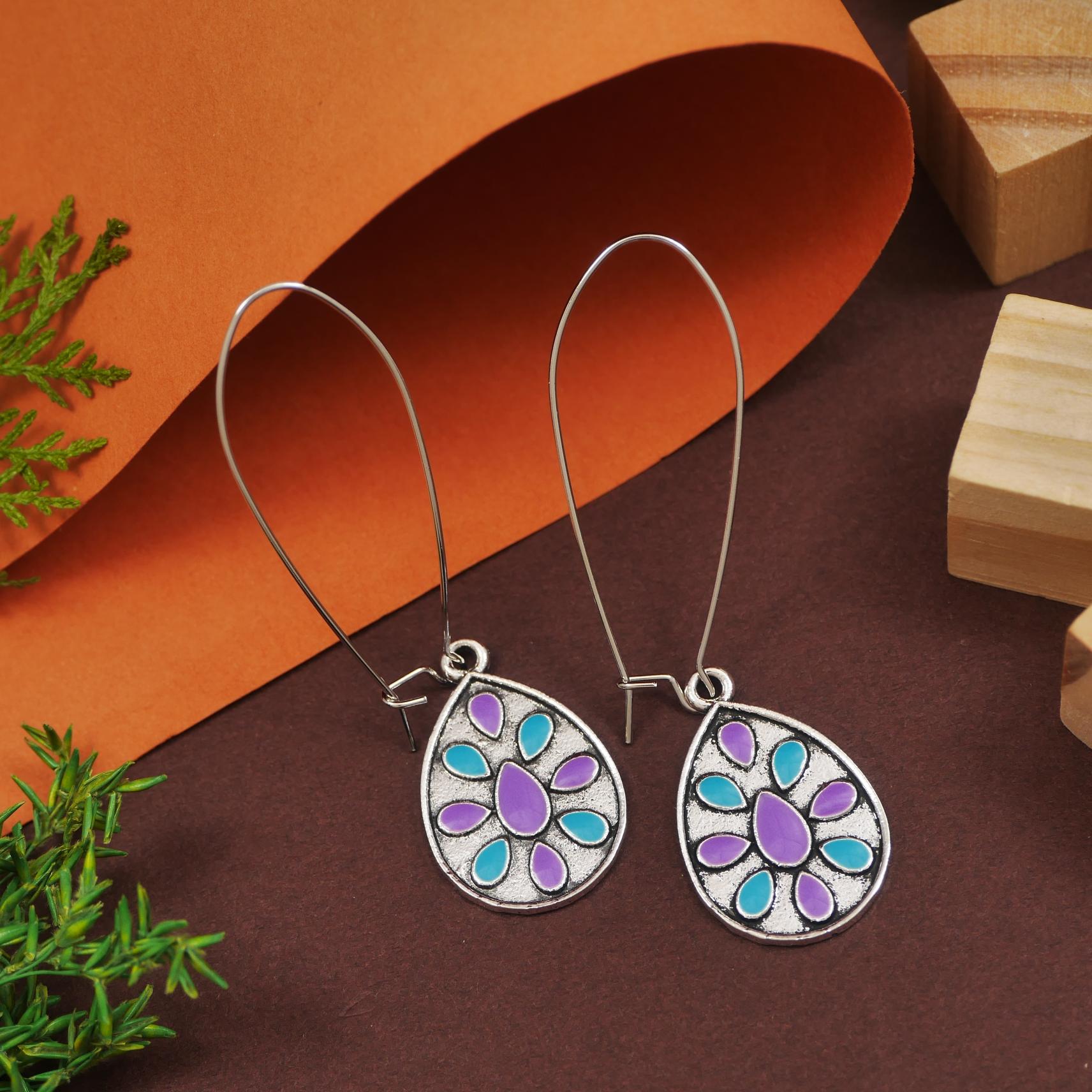 Antique Gold/Silver Plated Dual Coloured Enamel Dangler Earring