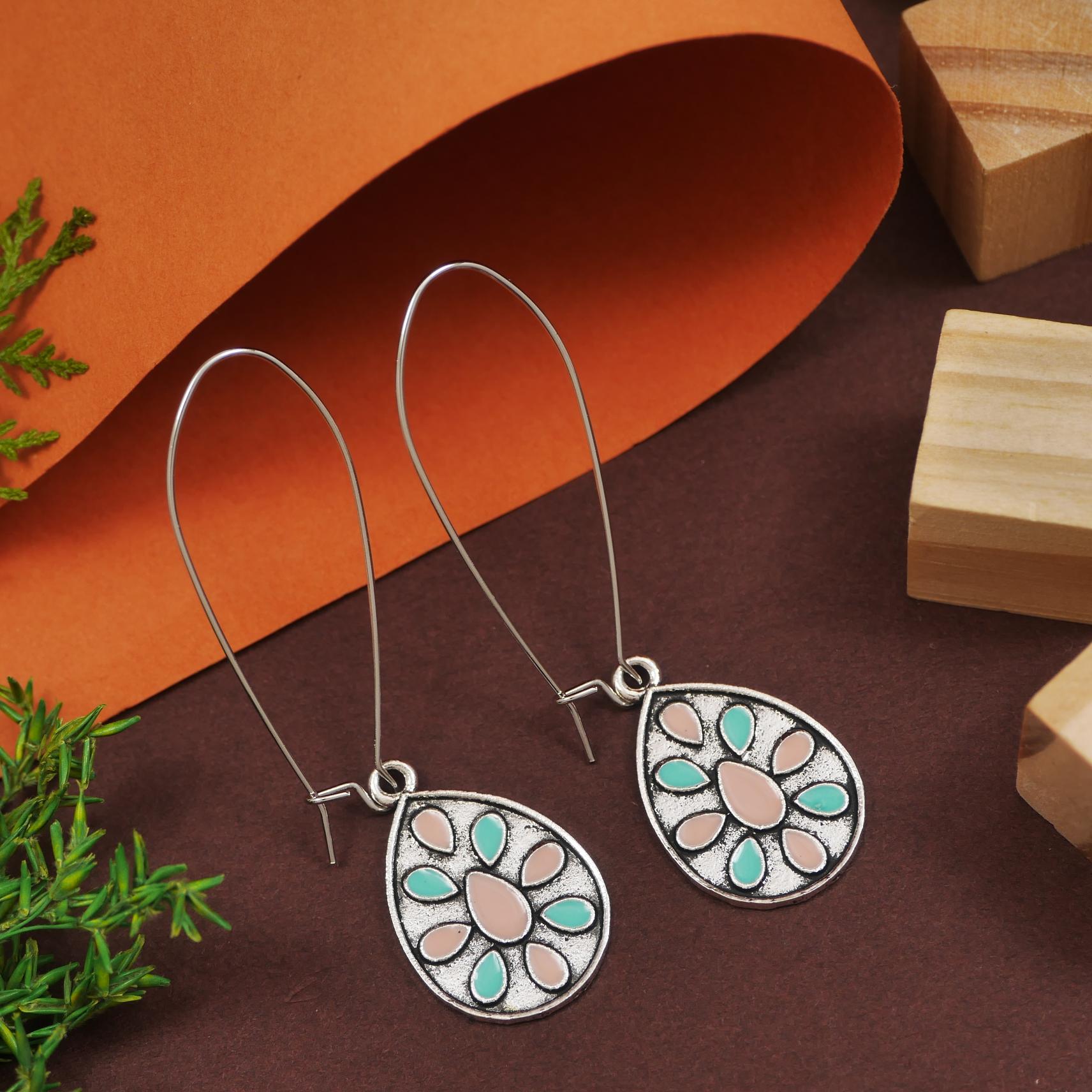 Antique Gold/Silver Plated Dual Coloured Enamel Dangler Earring