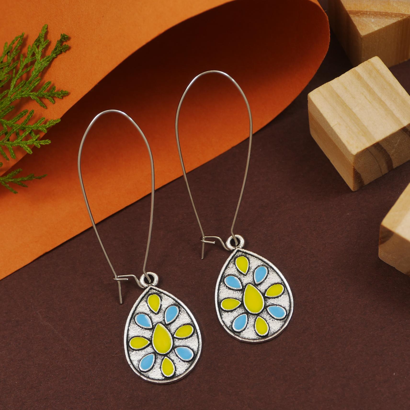 Antique Gold/Silver Plated Dual Coloured Enamel Dangler Earring