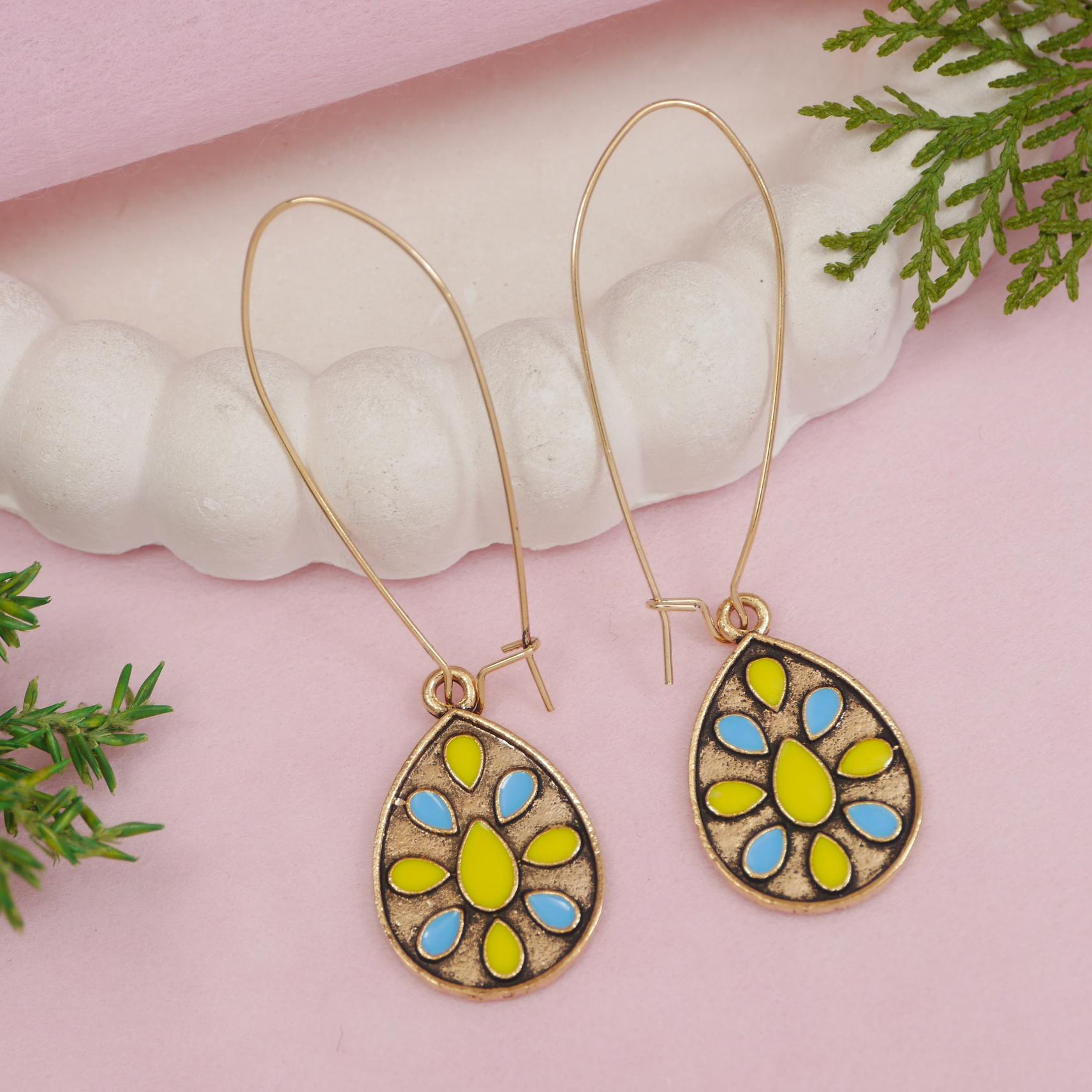 Antique Gold/Silver Plated Dual Coloured Enamel Dangler Earring