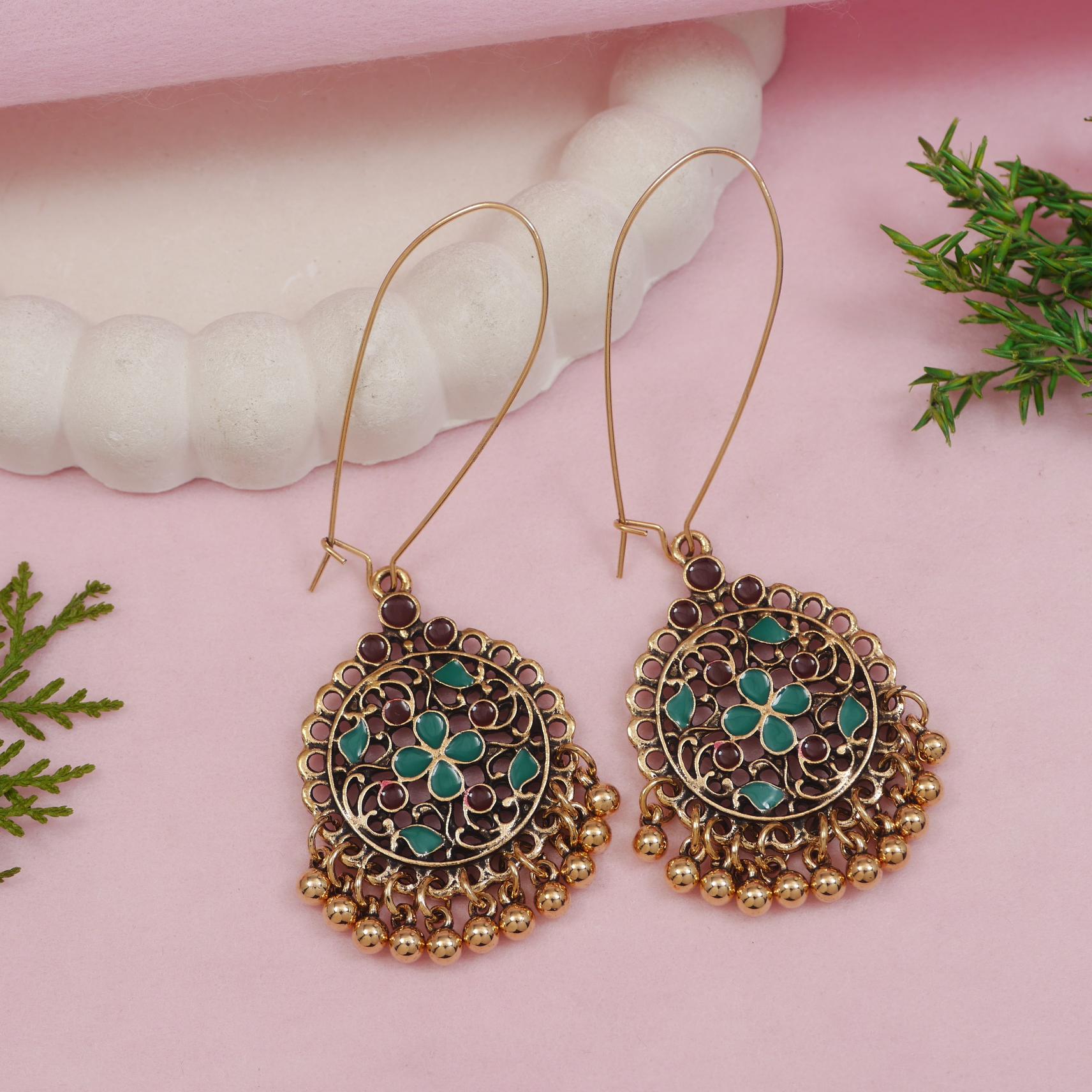 Antique Gold/Silver Plated Dual Coloured Enamel Dangler Earring