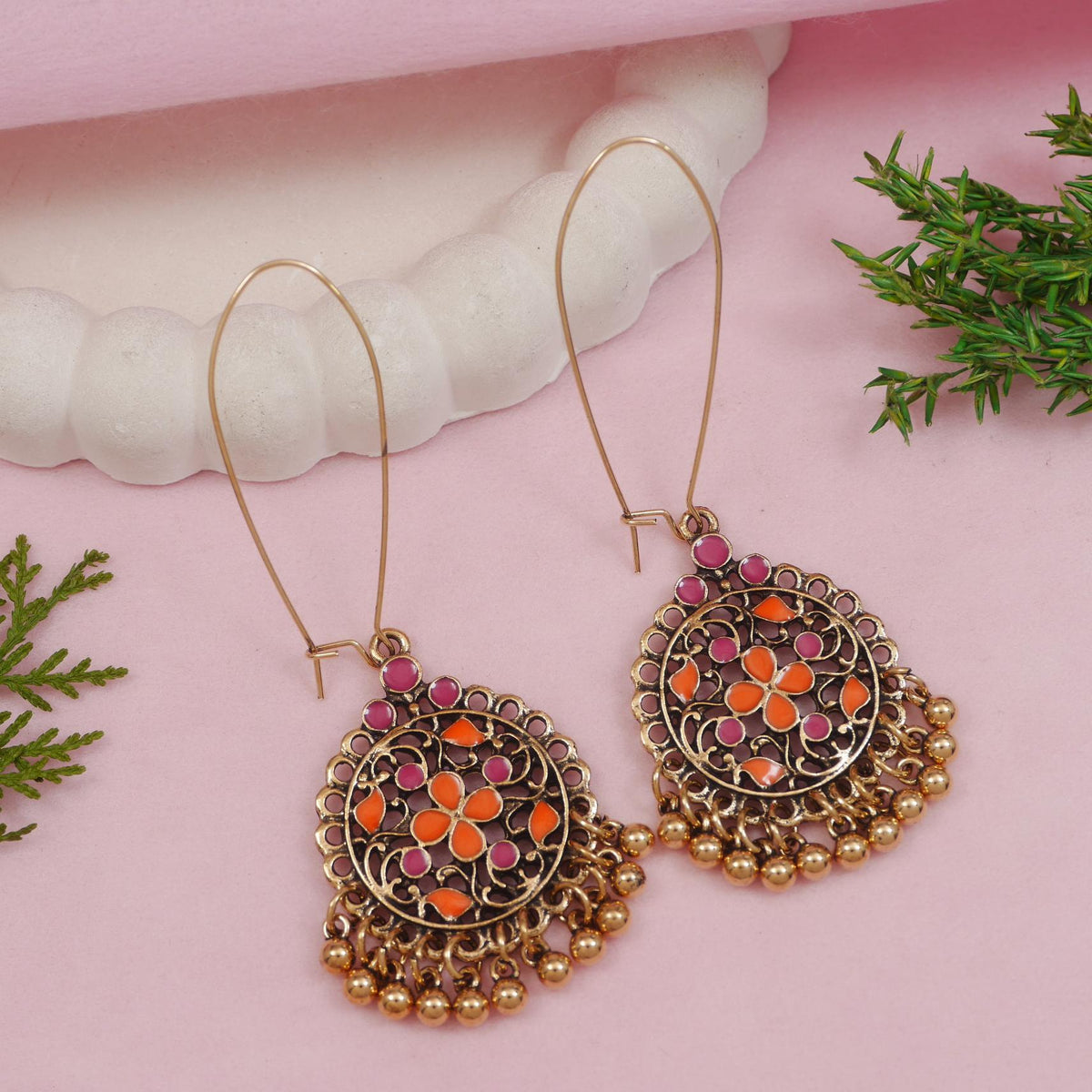 Antique Gold/Silver Plated Dual Coloured Enamel Dangler Earring