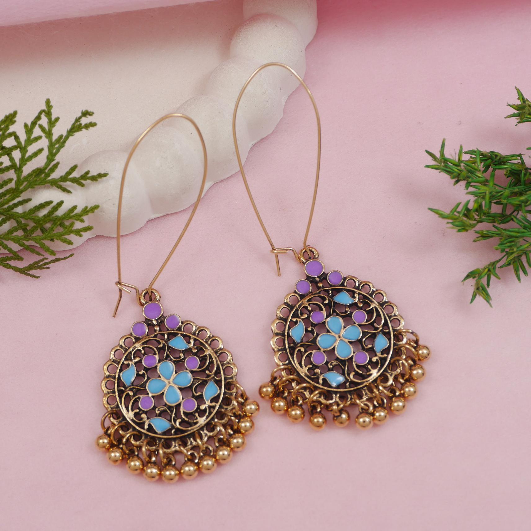 Antique Gold/Silver Plated Dual Coloured Enamel Dangler Earring