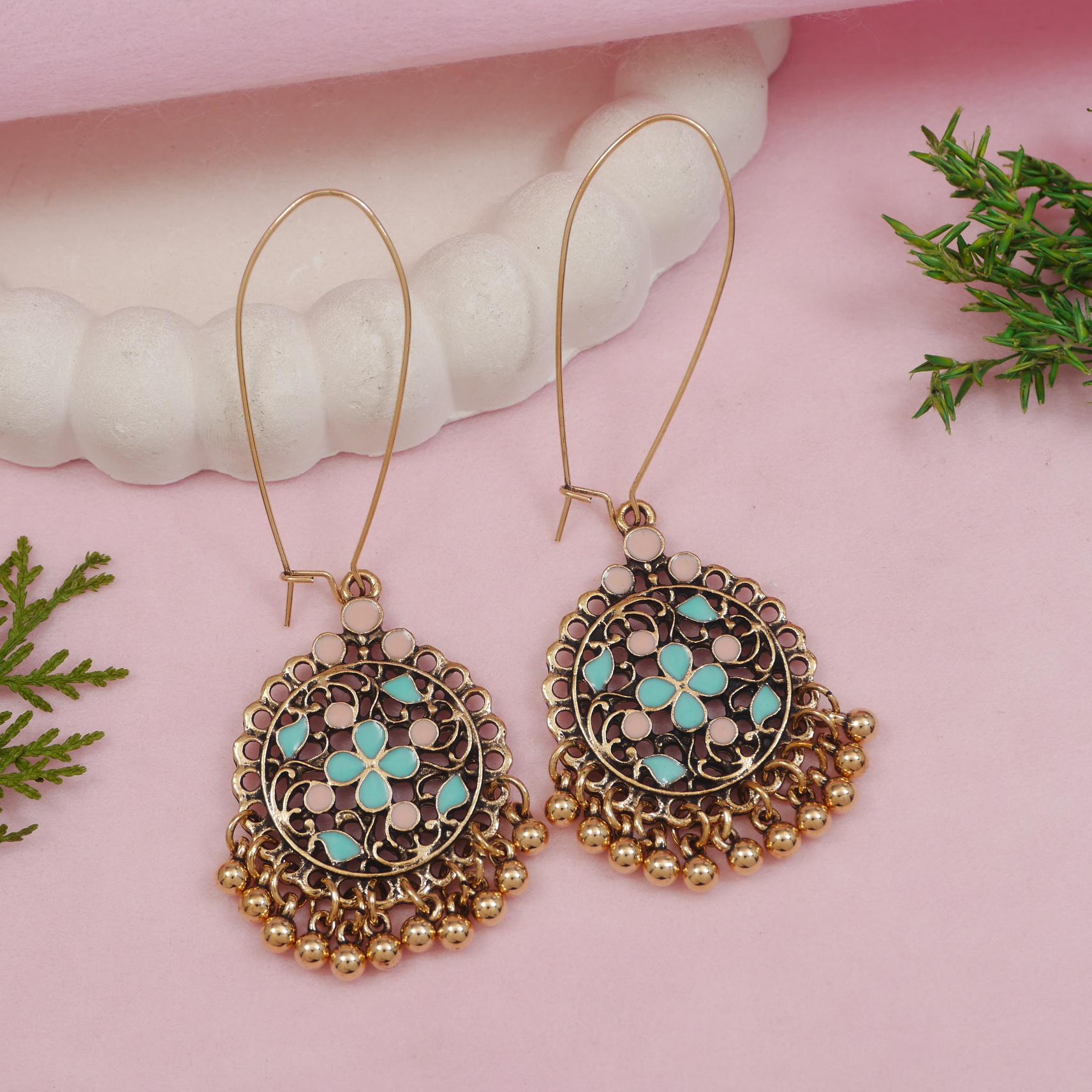 Antique Gold/Silver Plated Dual Coloured Enamel Dangler Earring