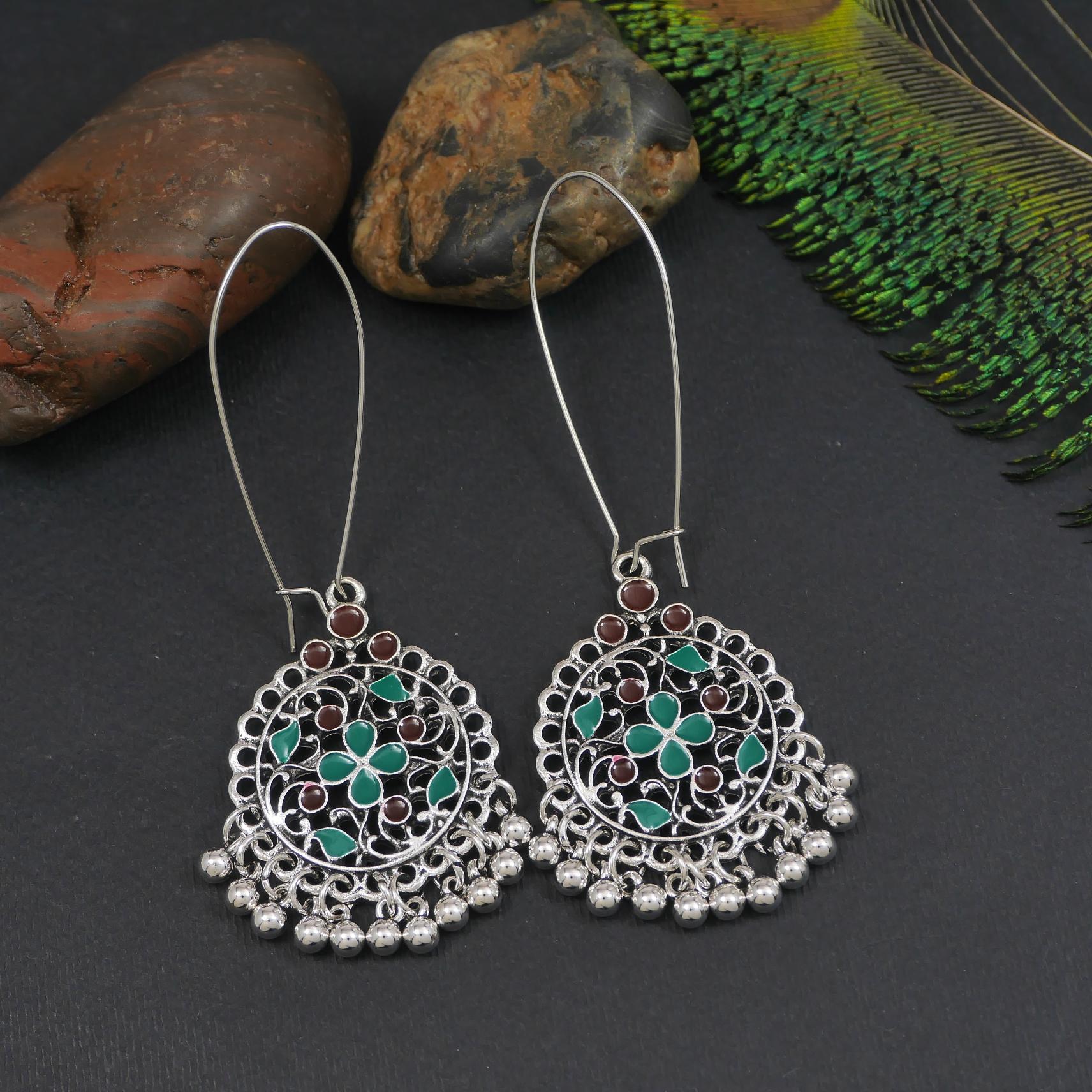 Antique Gold/Silver Plated Dual Coloured Enamel Dangler Earring