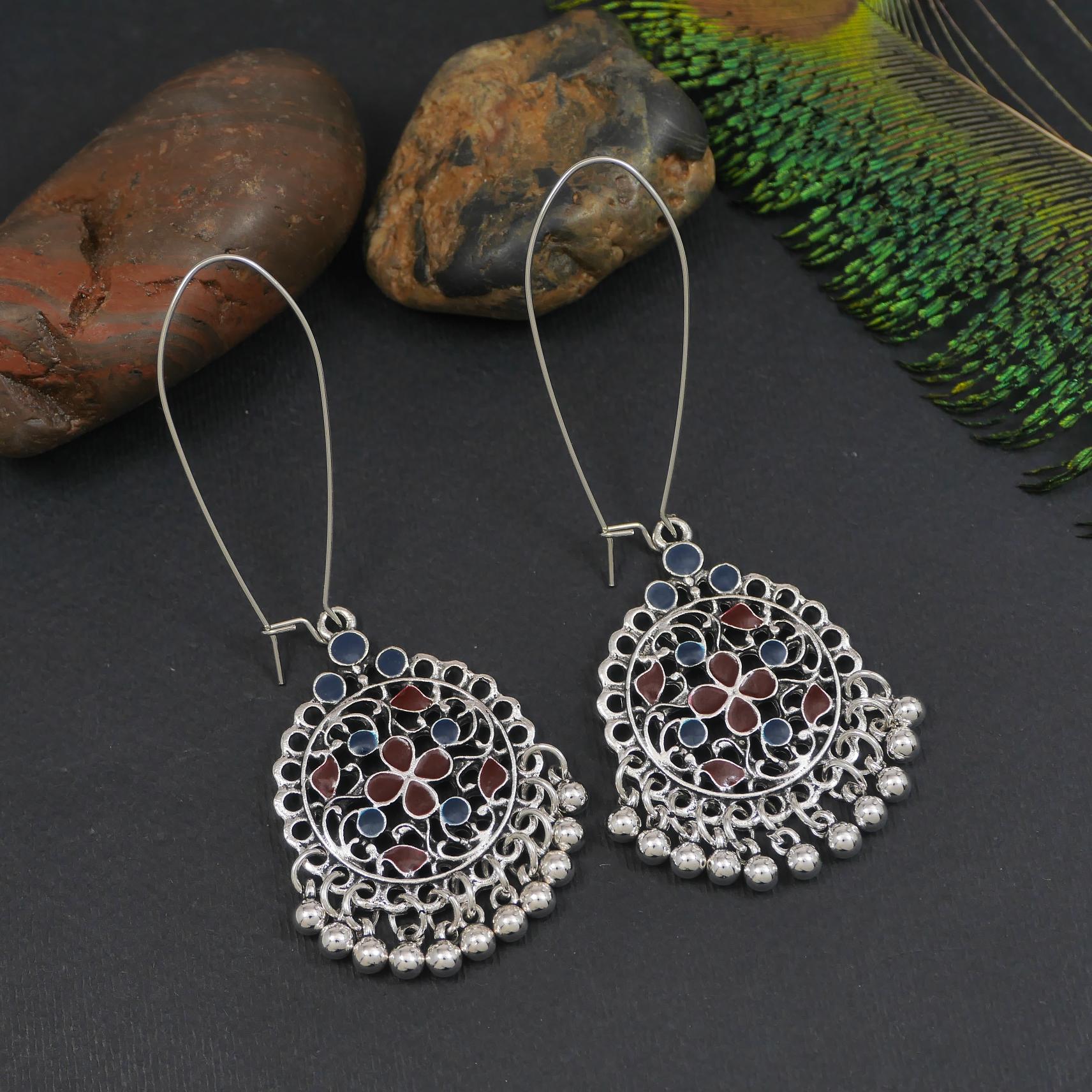 Antique Gold/Silver Plated Dual Coloured Enamel Dangler Earring