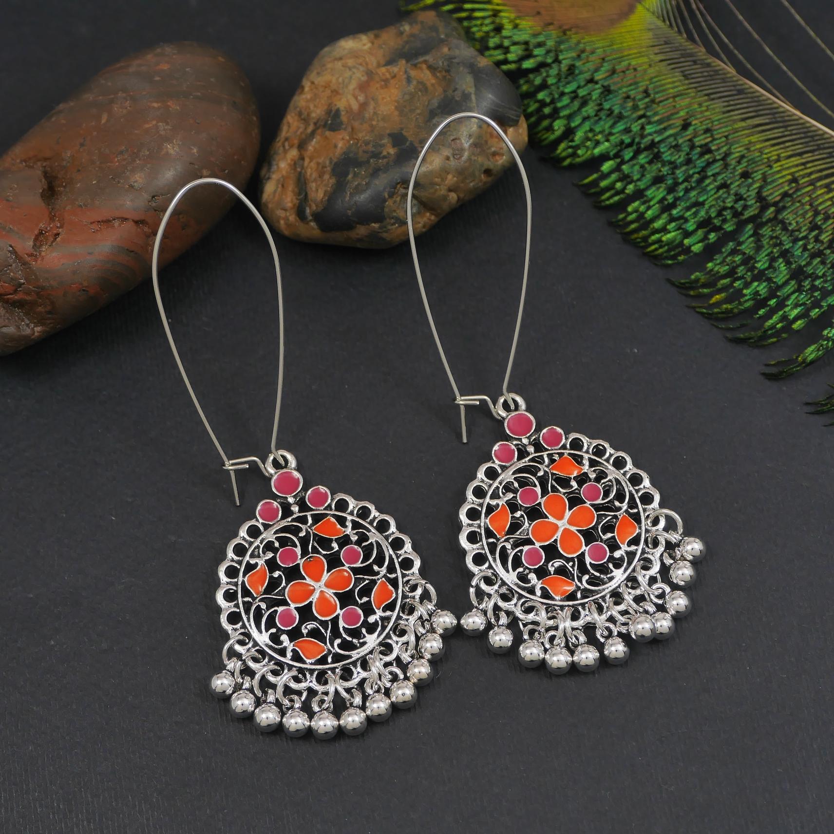 Antique Gold/Silver Plated Dual Coloured Enamel Dangler Earring