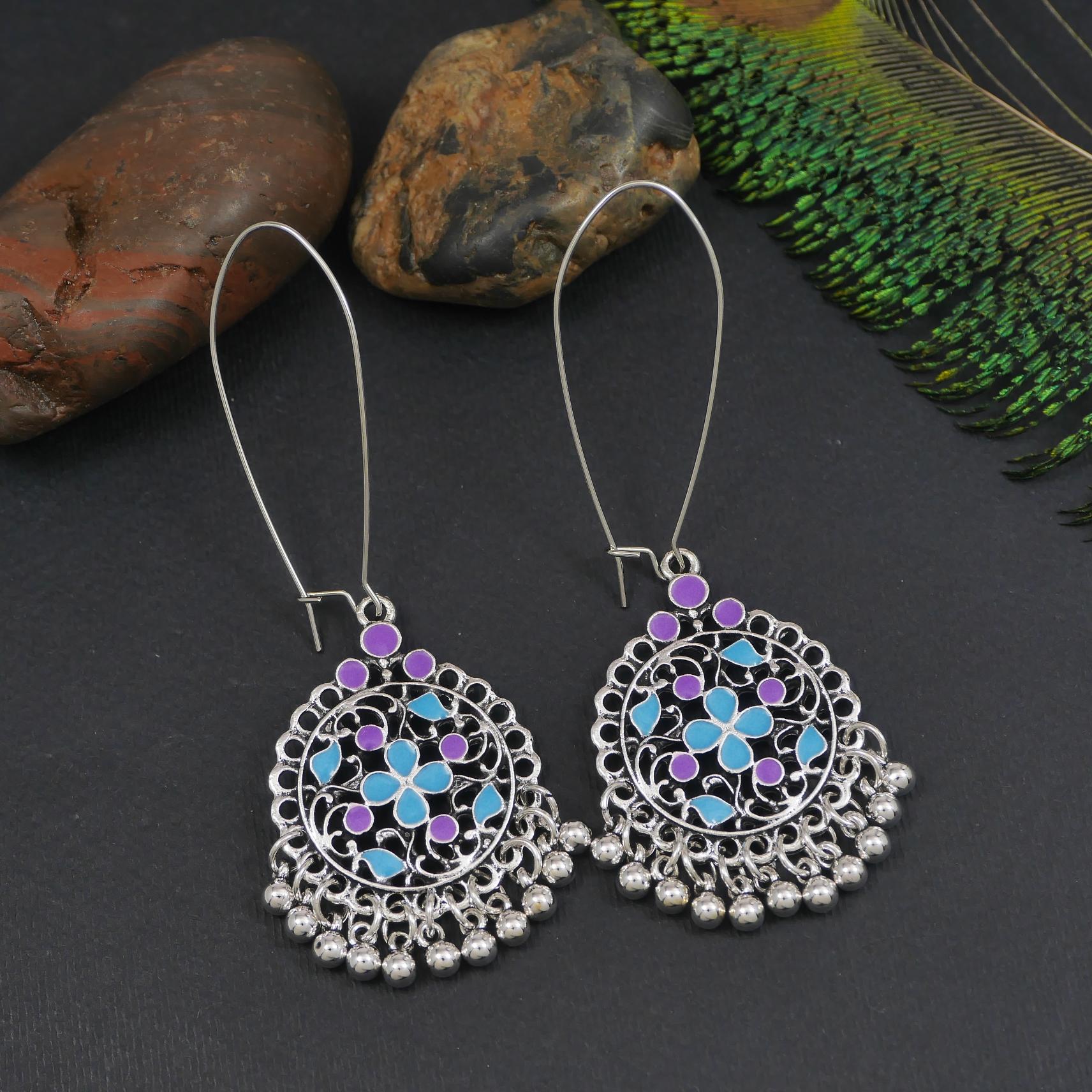 Antique Gold/Silver Plated Dual Coloured Enamel Dangler Earring