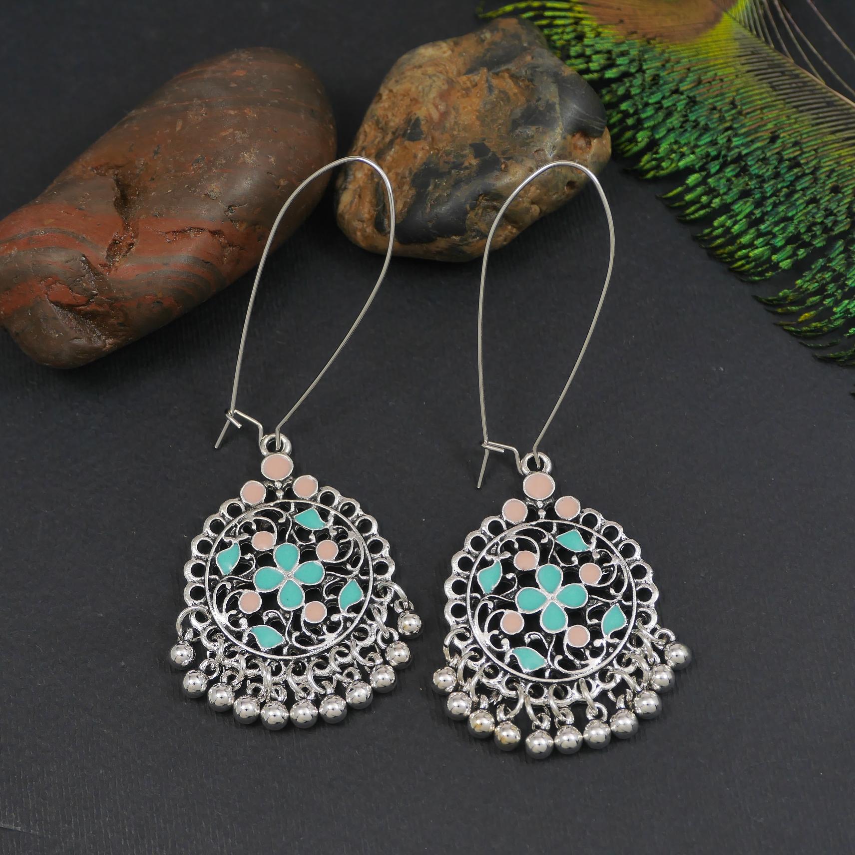 Antique Gold/Silver Plated Dual Coloured Enamel Dangler Earring