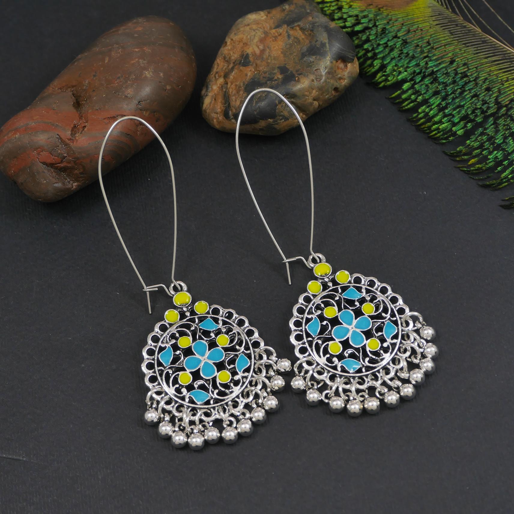 Antique Gold/Silver Plated Dual Coloured Enamel Dangler Earring