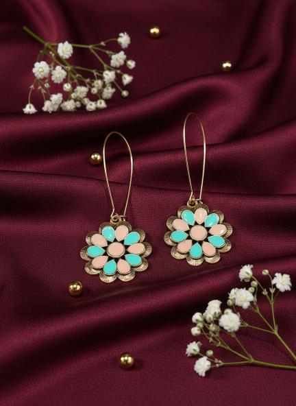 The Floral Mandala Wire An Antique Gold/Silver Plated Dual Coloured Enamel Dangler Earring