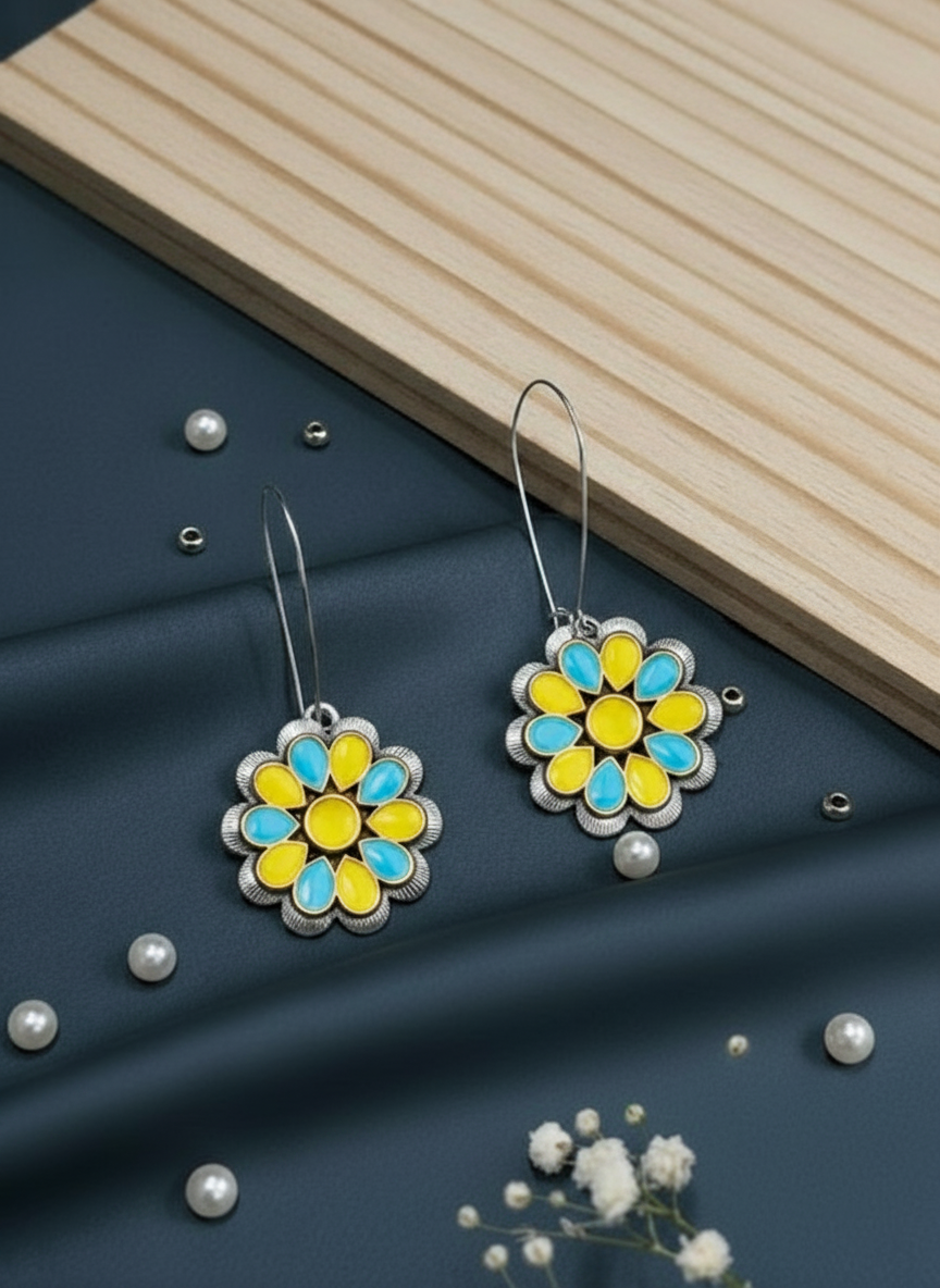 Antique Gold/Silver Plated Dual Coloured Enamel Dangler Earring