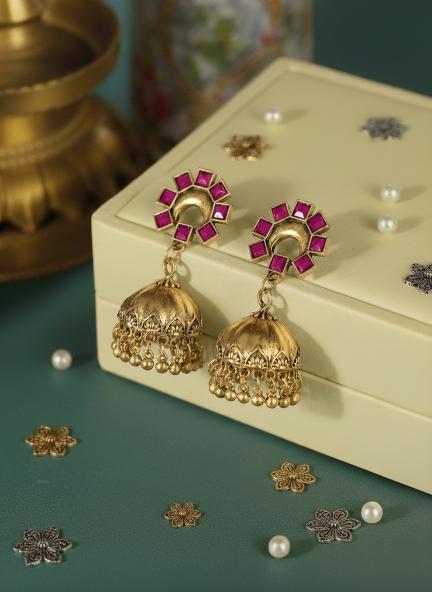 The Crescent Crown Temple An Antique Gold/Silver Plated Dual Coloured Enamel Dangler Earring